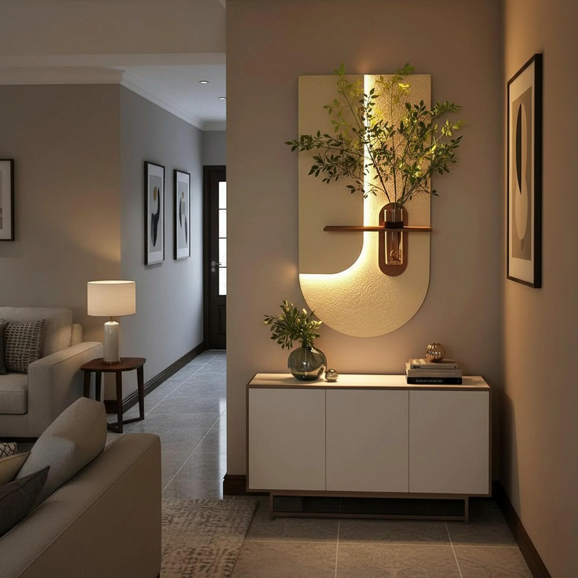 Arnusa WD001 - Quadro da parete 3D con illuminazione a LED e vaso di vetro decorativo, decorazione da parete, 100 x 50 cm