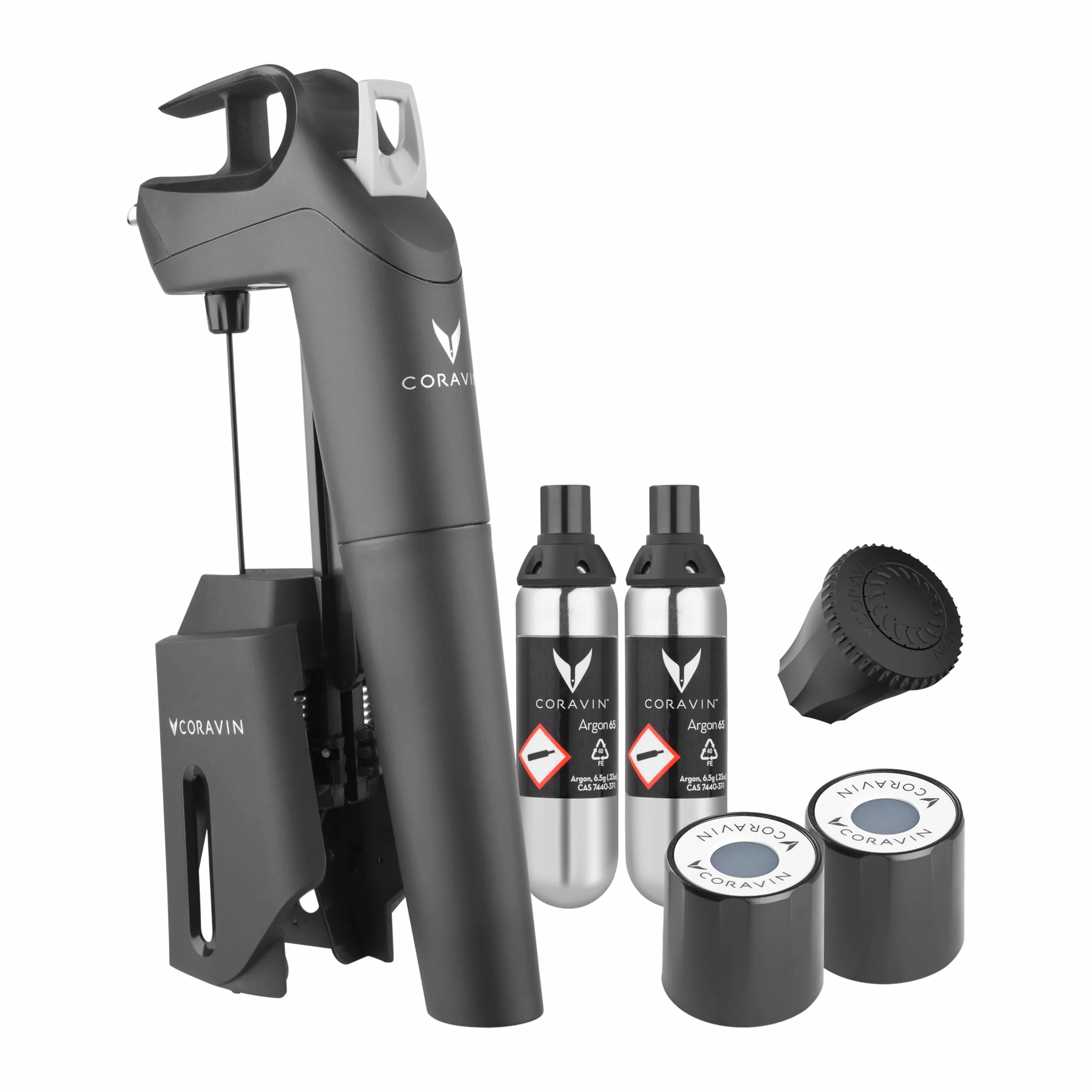 Coravin Timeless Three+ Sistema di Conservazione del Vino| Protegge Il Vino dall'Ossidazione per Oltre 2 Anni | incl. 2 Capsule di Gas Argon, Nero