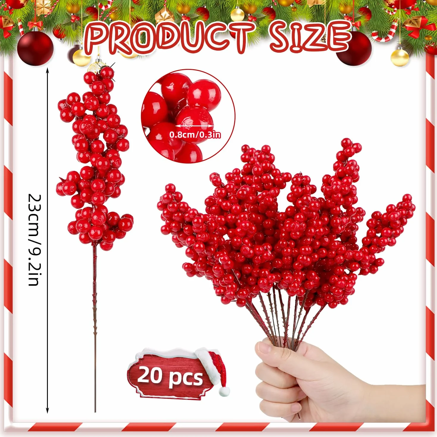 Bacche di Agrifoglio Rosso Artificiali 20 Pezzi 23 cm Decorazione Natale