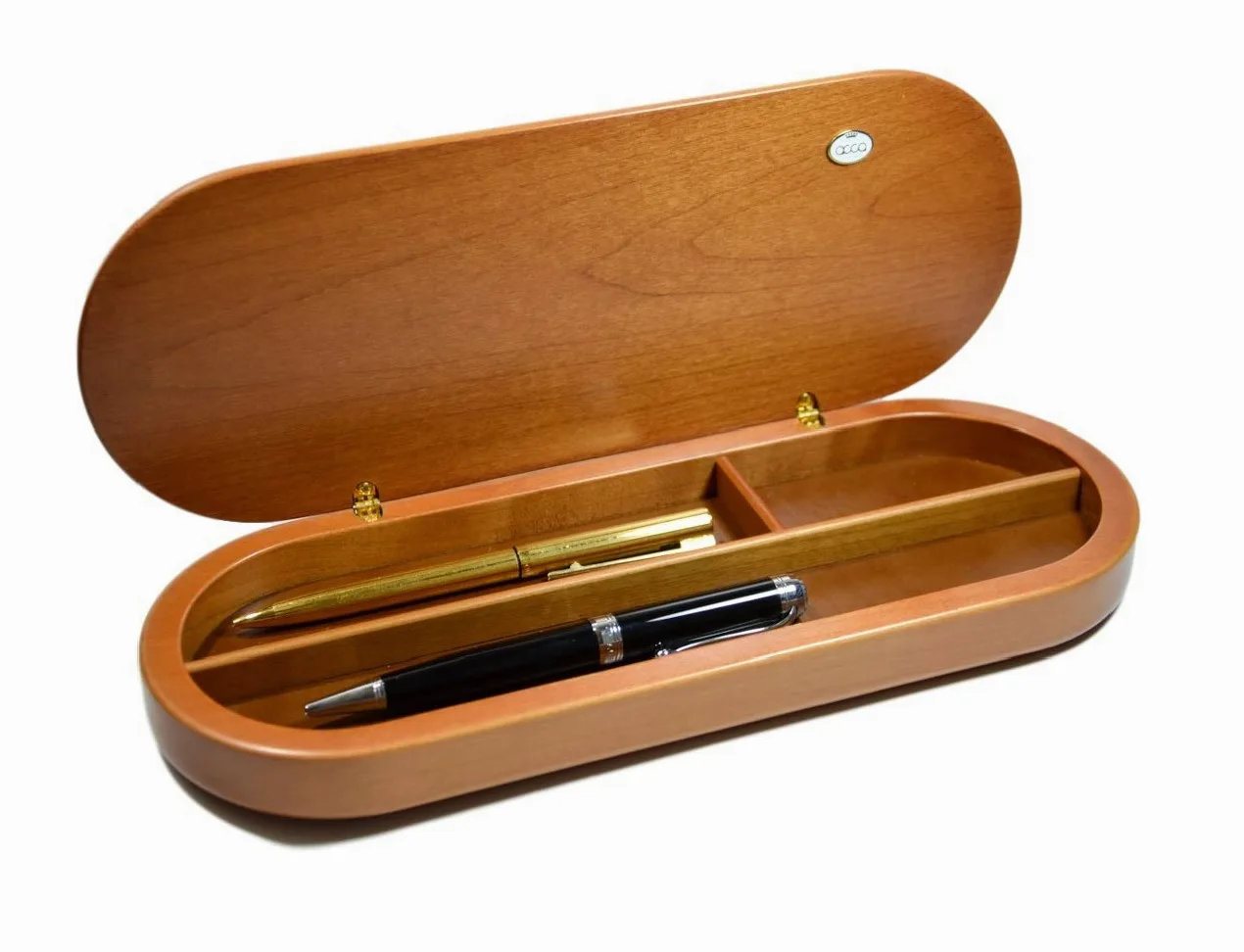 Acca Cofanetto Scatola Porta Penne portaoggetti da scrivania in Legno Artigianale con Scultura in Argento 925