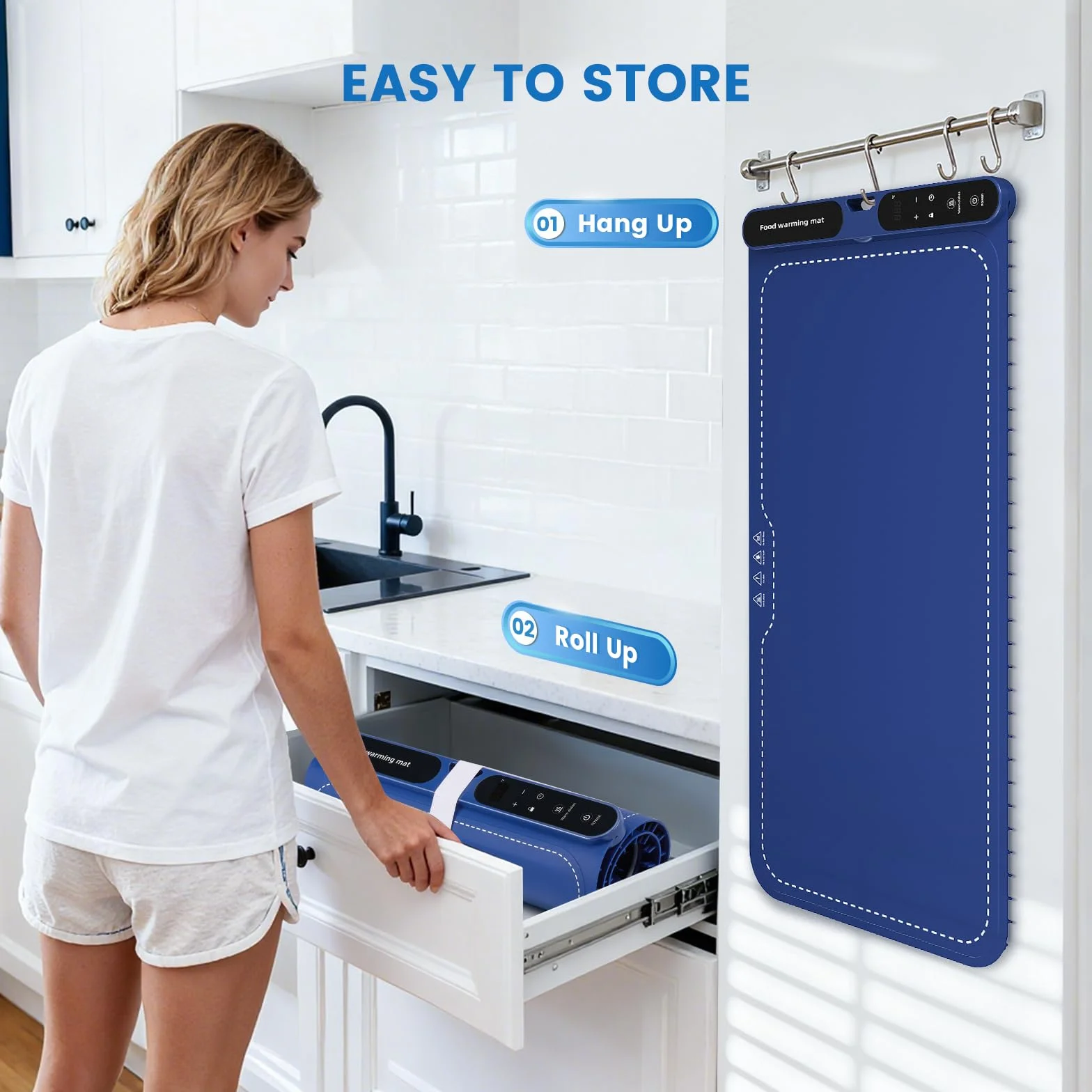 Tappetino riscaldante per alimenti Warming board 10S in silicone flessibile blu