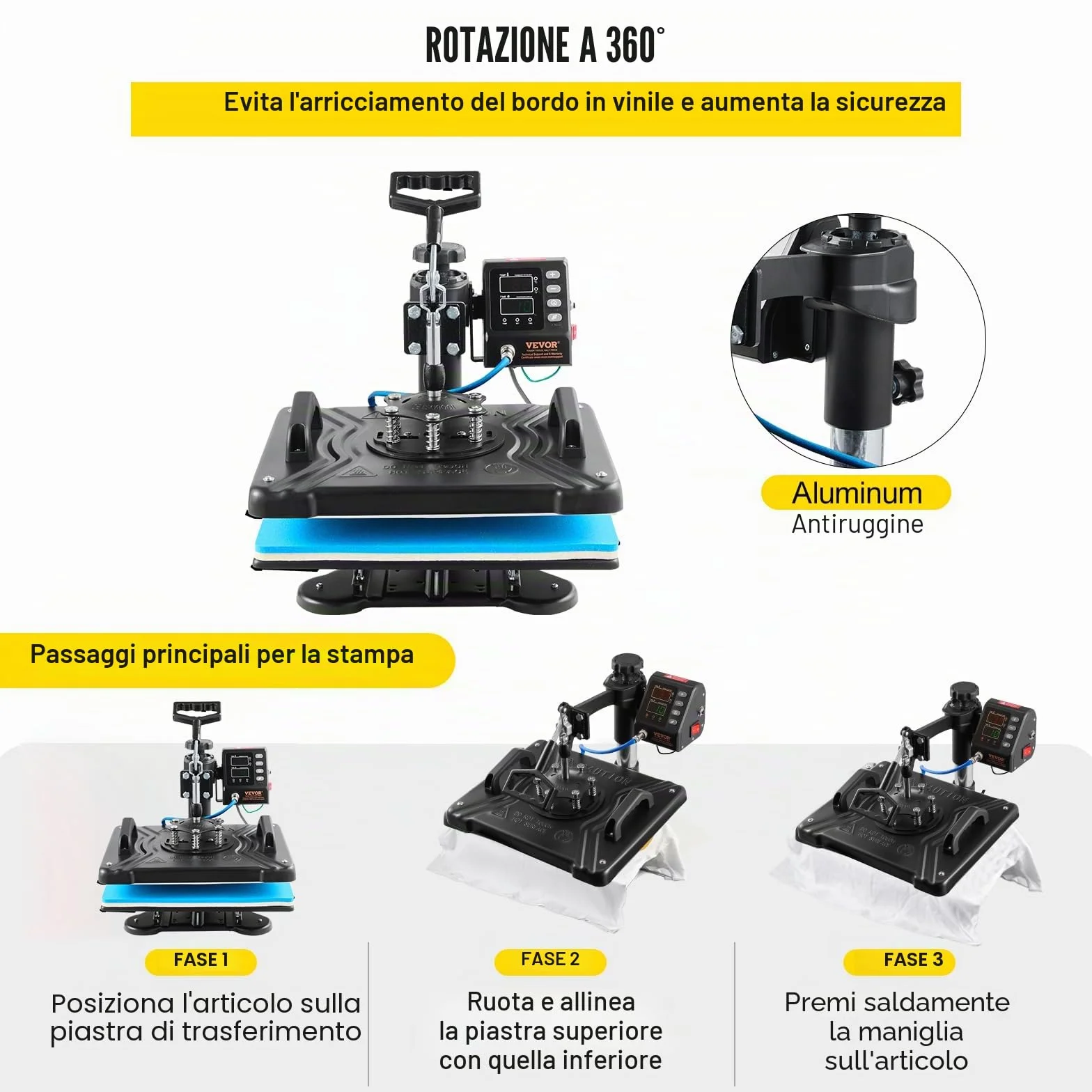 VEVOR 10 in 1 Pressa a Calore Multifunzionale, 30 x 38 cm Stampa a Trasferimento Rotante 360° Macchina di Sublimazione, Pressa Termica per T-shirt, Tazze, Nero