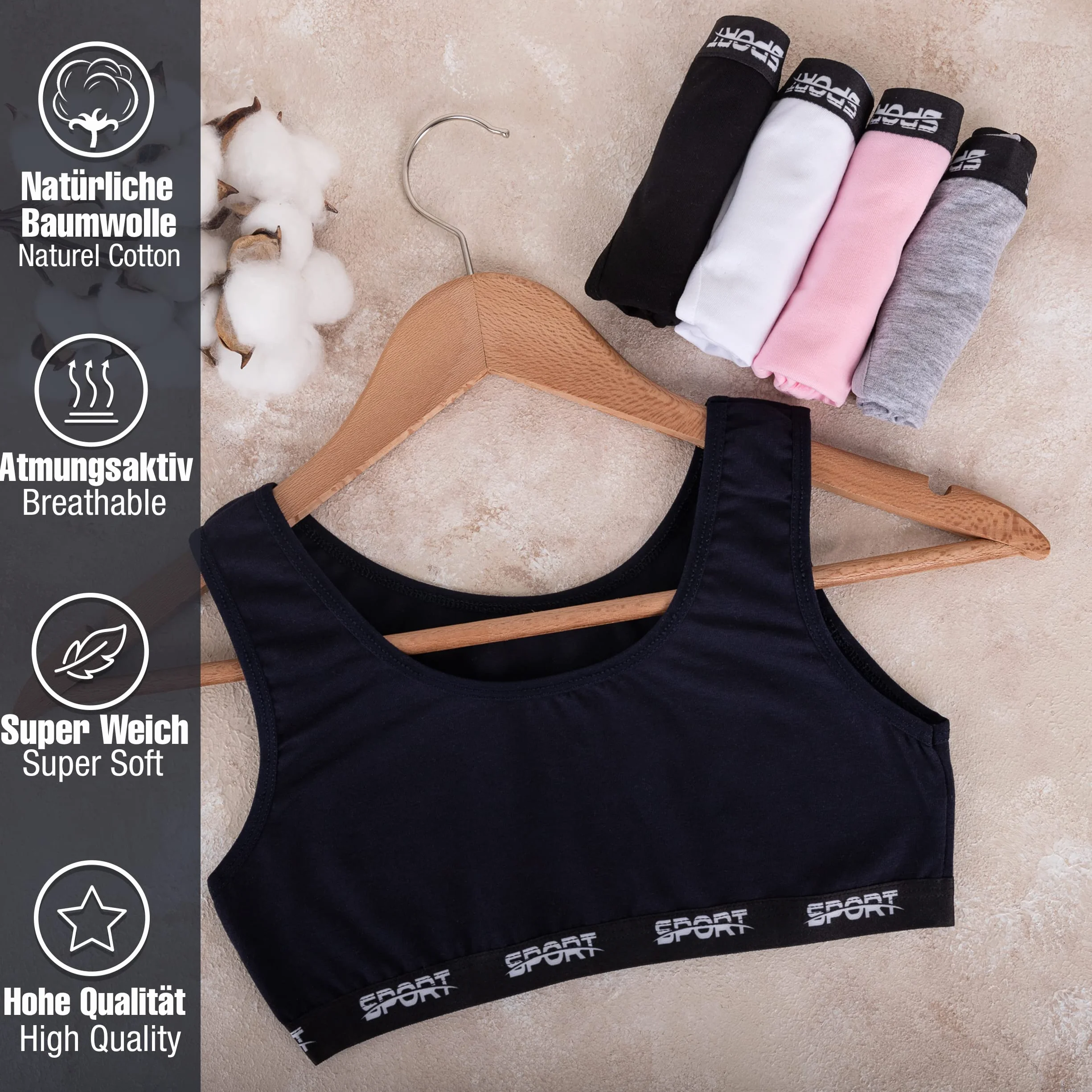LOREZA Reggiseno Bambina Allenamento Sportivo Cotone 8-15 Anni