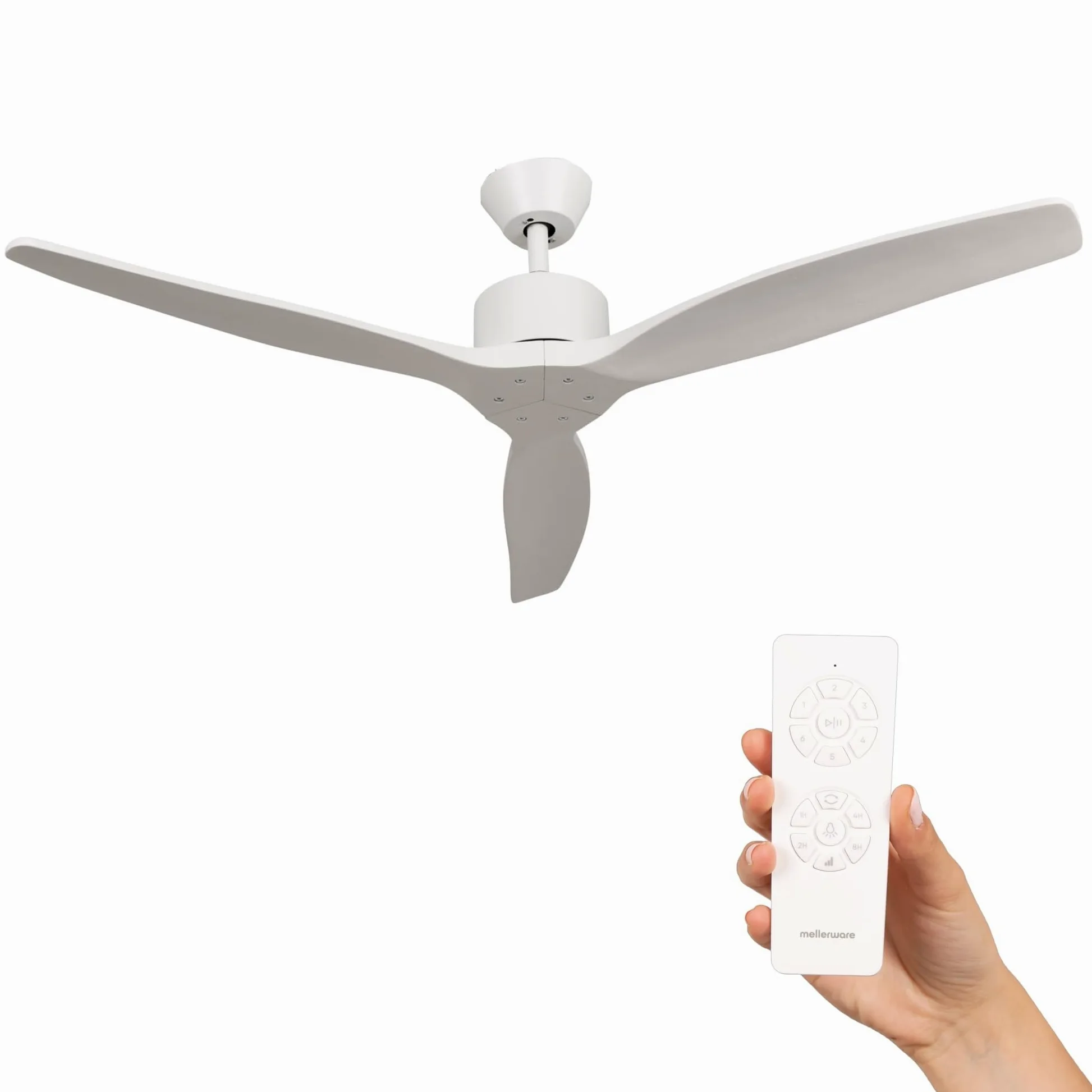 Mellerware - Ventilatore da soffitto con telecomando Brizy! 45W | Potente, Ultra silenzioso | 3 pale | Diametro 132cm | 6 velocità | Timer | Funzioni estate inverno | Stanze fino a 20m2 | Bianco