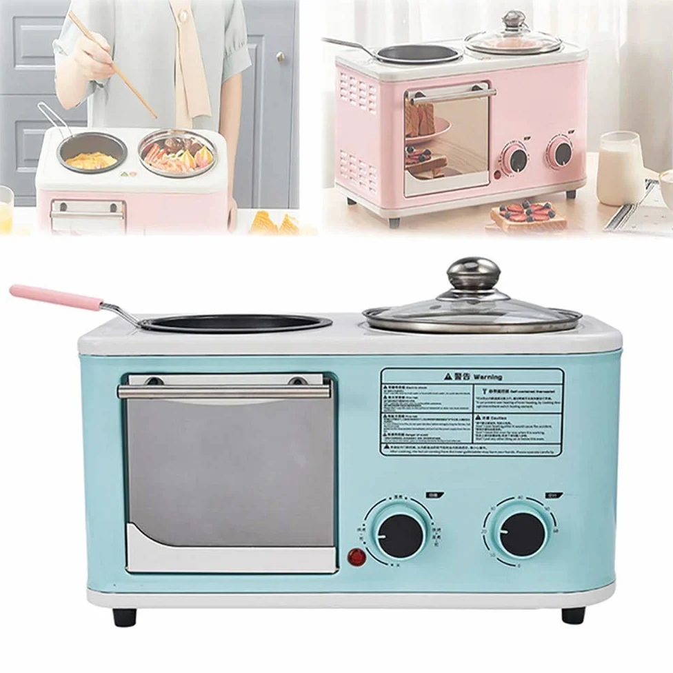 Mini Macchina Elettrica per La Colazione, Domestico 3 in 1 Macchina Prima Colazione, Mini Forno del Pane Forno per La Pizza Padella Tempo E Temperatura Regolabili,Blue