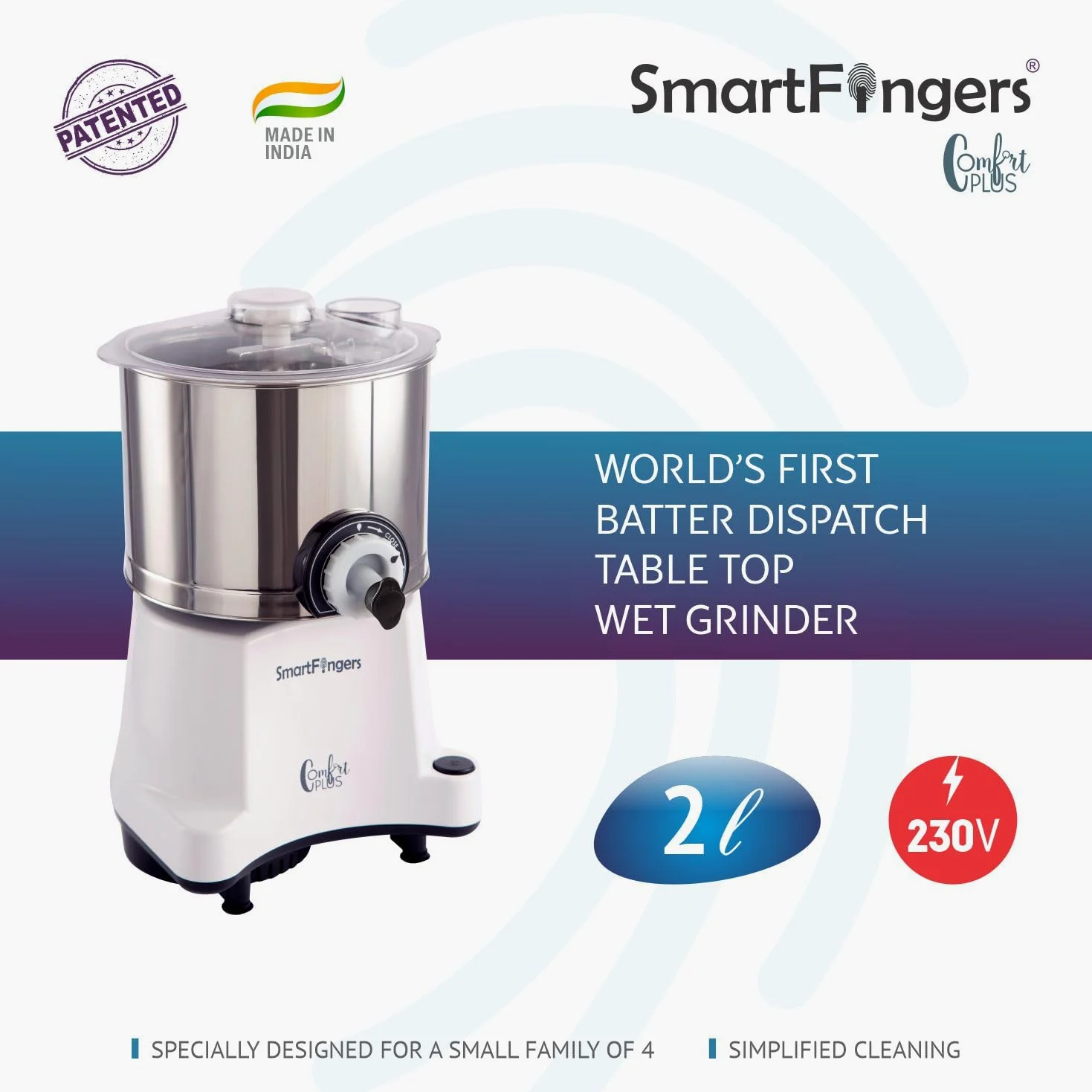 SmartFingers Comfort Plus, macinino a umido da 2 l, bianco, 150 W, 3 velocità, acciaio inossidabile