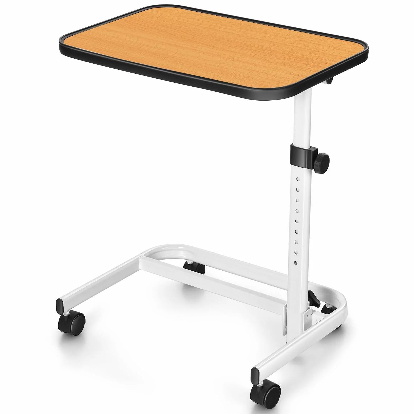 COSTWAY Tavolino da Letto e Divano con Ruote Bloccabili, Tavolino Porta PC con Altezza Regolabile in 9 Posizioni e Piano Inclinabile, Tavolino Servitore Letto per Mangiare e Lavorare (Legno)