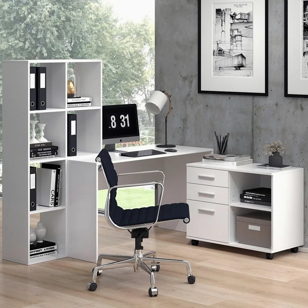 Vicco Piedistalli mobili Delf, Bianco, 40 x 80 cm con 3 cassetti, utilizzabile in modo flessibile con ruote per un facile cambio di posizione