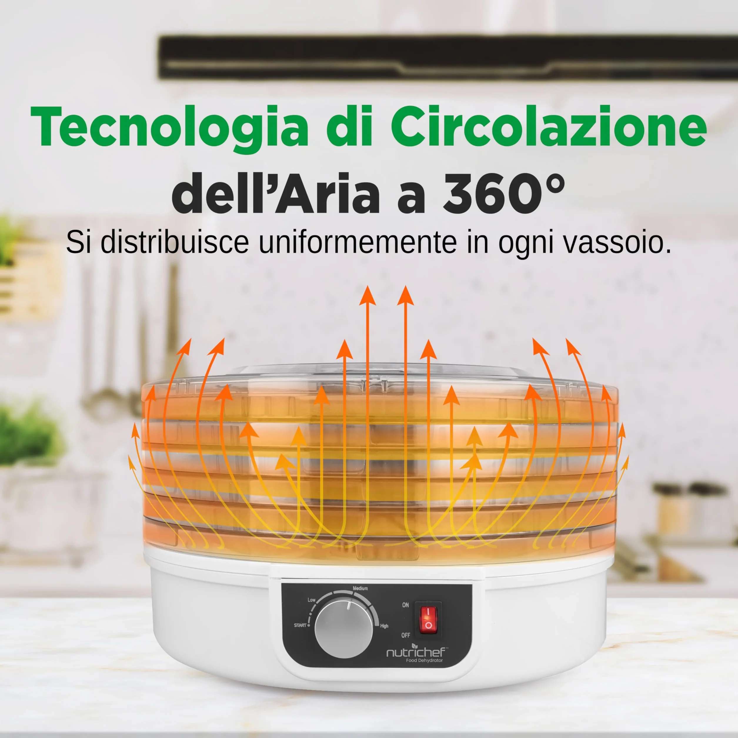 NutriChef Essiccatore Alimentare 5 Ripiani per Carne, Funghi, Frutta e Verdura con Circolazione Aria Calda, Facile da Pulire, Essiccatore Domestico Compatto