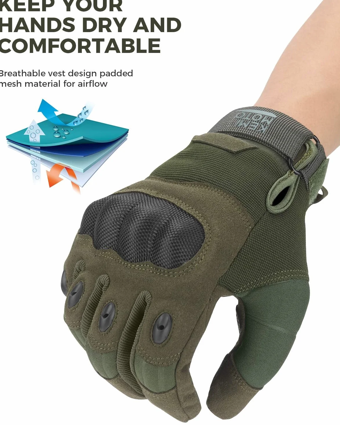 KEMIMOTO Guanti tattici, guanti militari con protezione per caviglia in fibra di carbonio e touchscreen, traspiranti, dita intere, per bushcraft, caccia e sicurezza