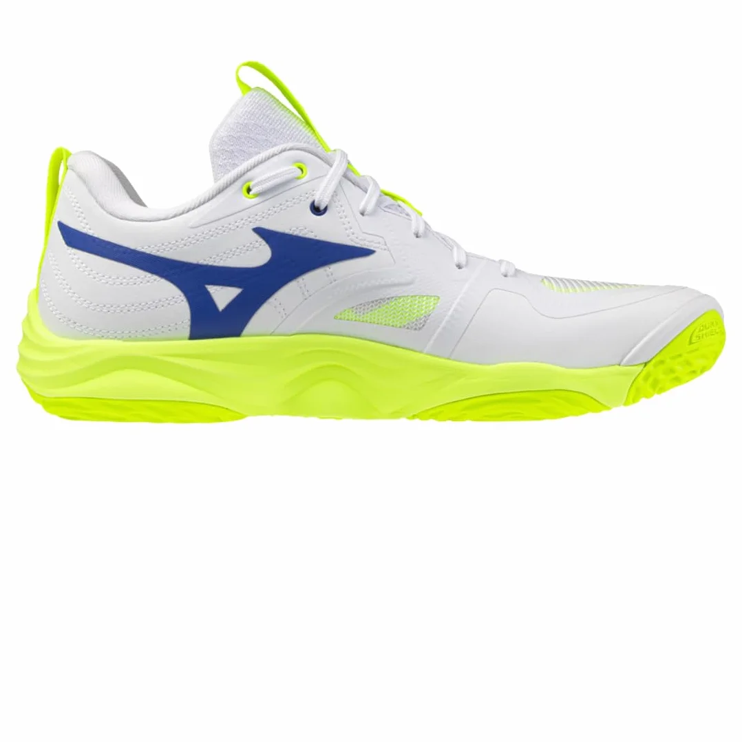 Mizuno Wave Momentum Elite Scarpe da Pallavolo, Bianco Blu Giallo Fluo,