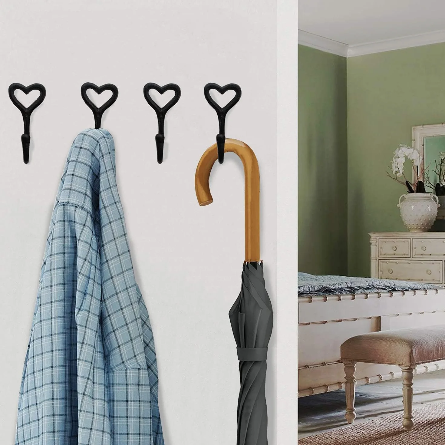 Ganci Appendiabiti in Metallo a Forma di Cuore, Set da 5, Stile Retrò, per Parete, Bagno, Cucina