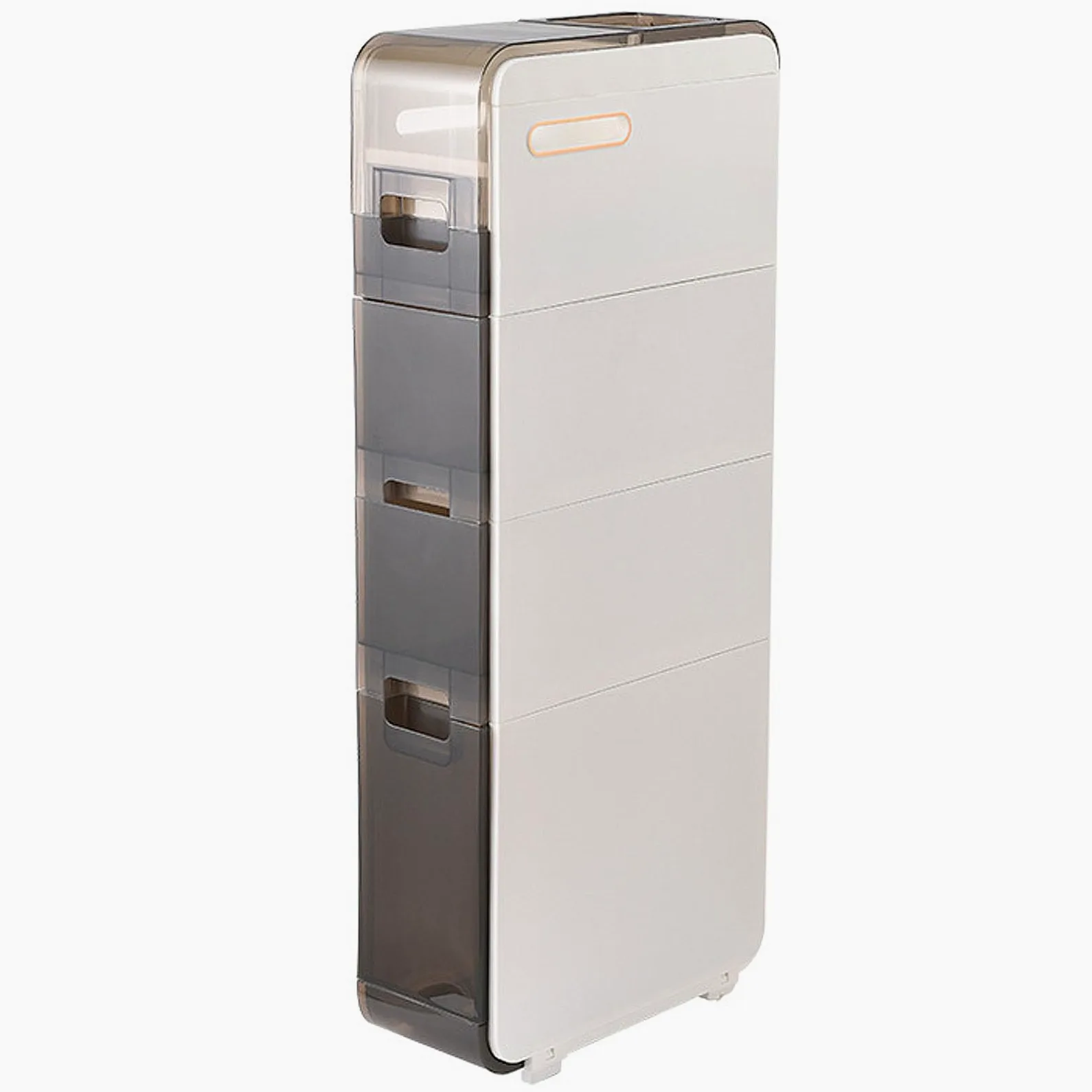 Armadietto da pavimento da bagno, autoportante, sottile, con cassetto a 3/4 ripiani, armadietto multiuso per carta igienica, libri, shampoo