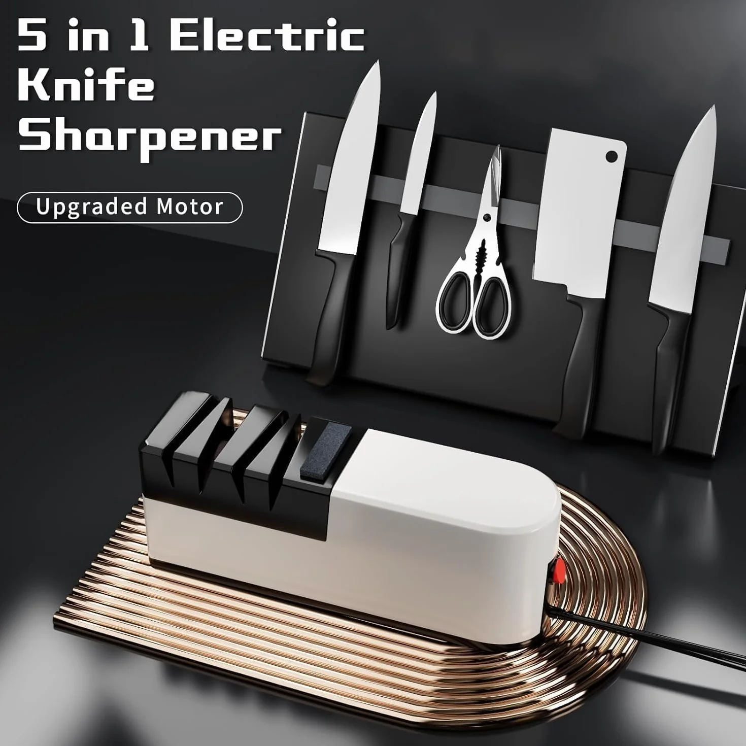 Affilacoltelli elettrico 5 in 1 diamantato per affilatura e riparazione lama dritta (QL1)