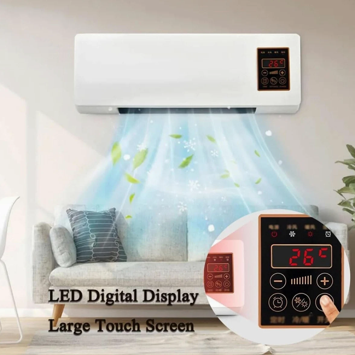 Aria condizionata, ventilatore da parete, 2000 W | Riscaldamento e raffreddamento 2 in 1, senza unità esterna, installazione semplice, telecomando