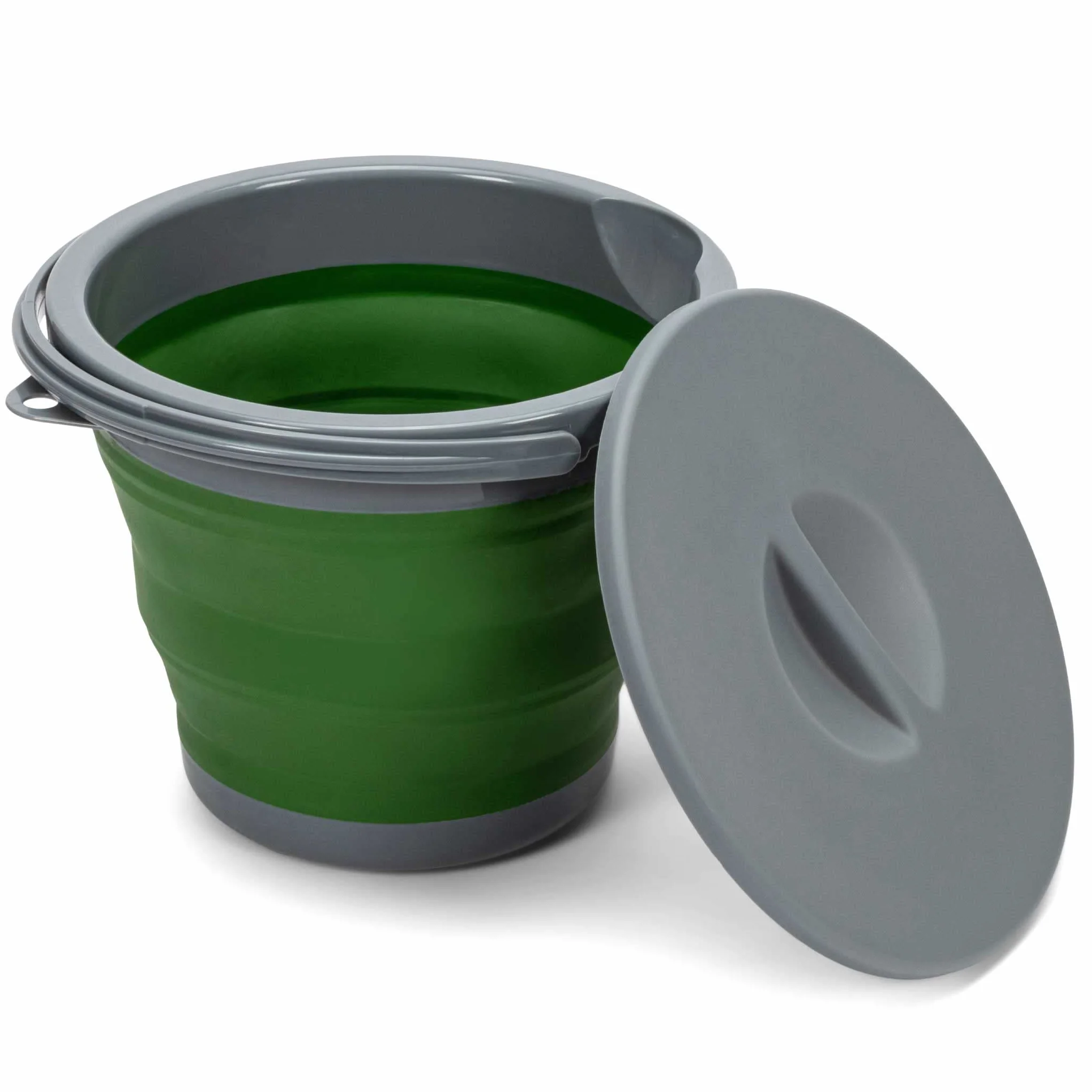 Secchio Pieghevole 5 Litri con Coperchio e Manico | Secchio 5l in Plastica e Silicone per Campeggio, Pesca, Pulizia, ecc. | Richiudibile & Salvaspazio