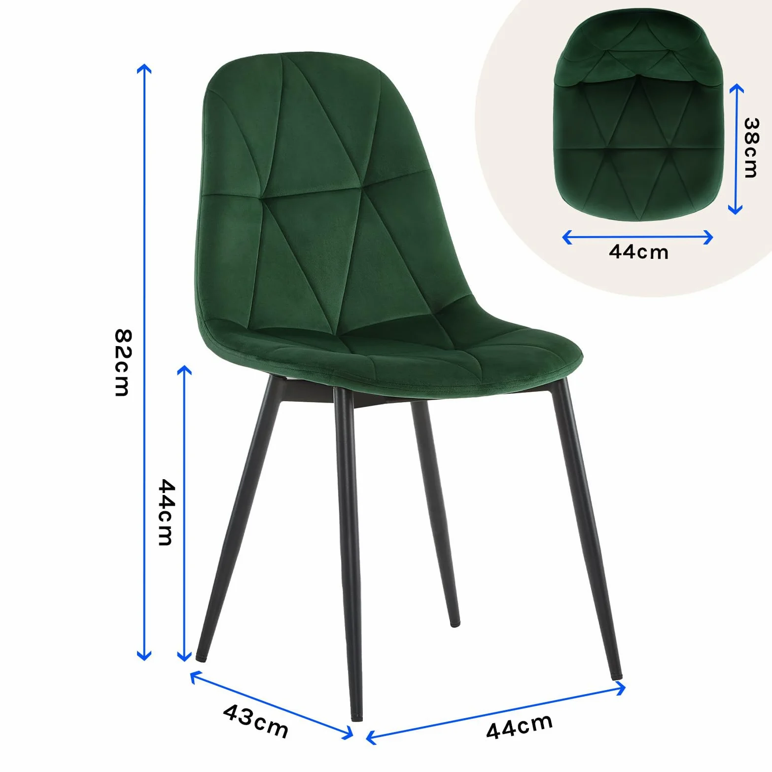 Lestarain set di 4 Sedia da Pranzo in Velluto, Sedie sala da pranzo con Schienale, Sedia Ergonomica con Gambe Metalliche, Seduta Imbottita, Verde Scuro LCNI109002-4