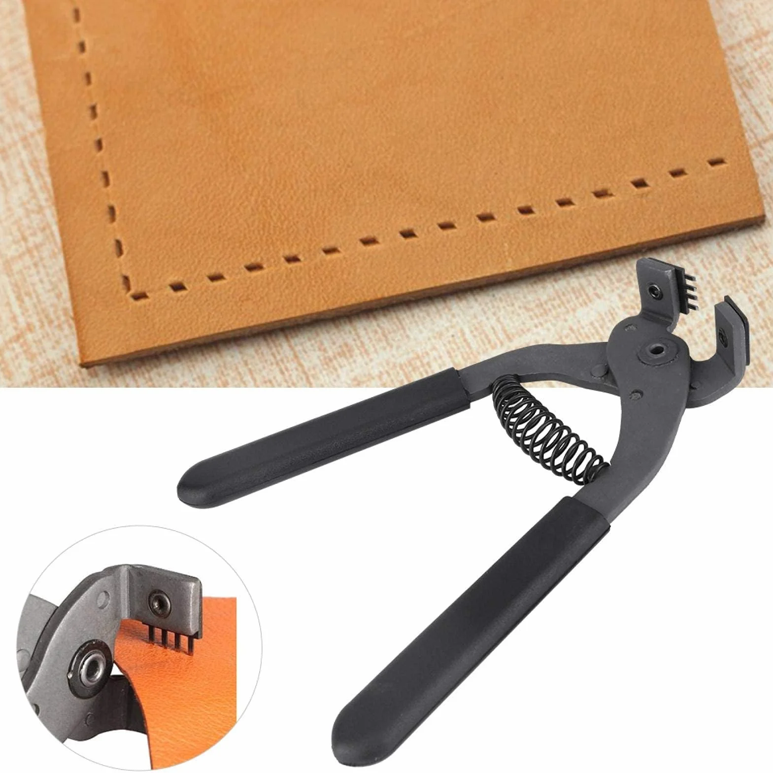 Strumento per perforazione in pelle Pinza silenziosa Punzonatrice per cuoio in acciaio al carbonio Pinza per cucire a mano Punzonatrice per cintura(4mm-4 Teeth)