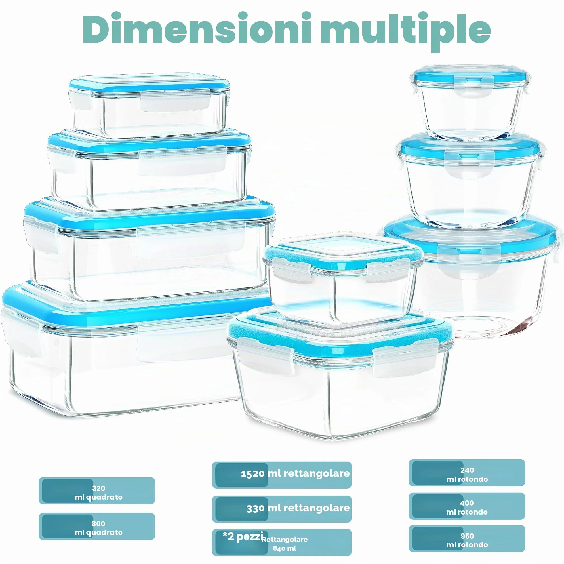 KICHLY Set contenitori vetro conservazione alimenti 18 pezzi ermetici senza BPA
