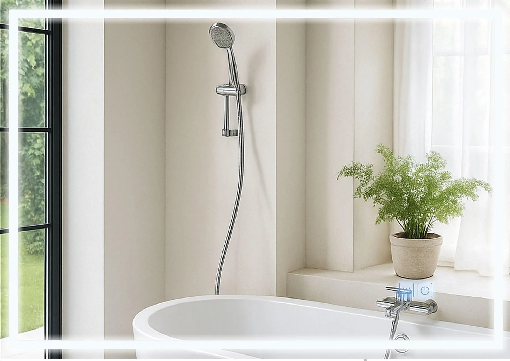 CLP Specchio da bagno Jaffrey, altoparlante Bluetooth, antiappannamento, specchio da parete con illuminazione a LED, dimmerabile, Dimensione:70x100 cm