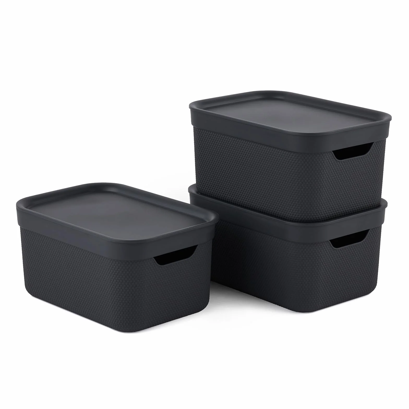 Jive Dekobox Set 3 Scatole Decorative Portaoggetti 5 l Plastica PP Riciclato Nero 26.5 x 18.5 x 13.5 cm