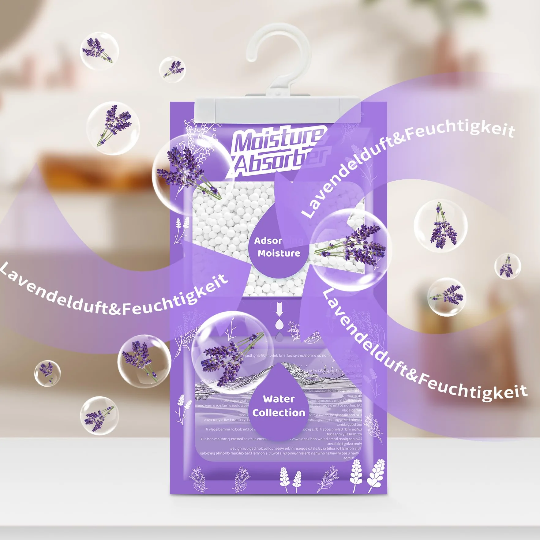 20 x 230 g, deumidificatore sospeso, con profumo, assorbitore di umidità per cantina, camera da letto, lavanderia, anti-umidità, anti-muffa, sacchetto di essiccante – lavanda