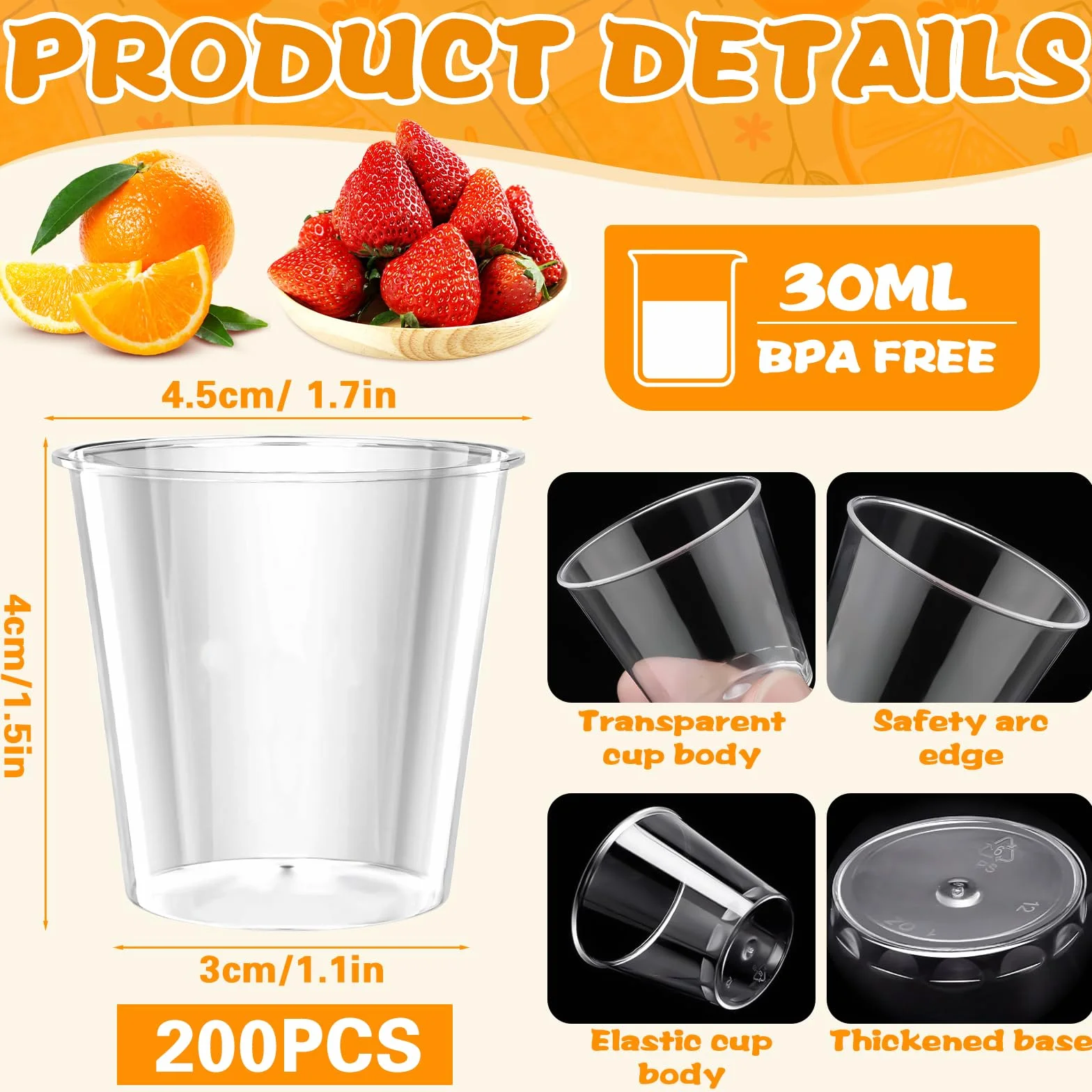 Bicchieri Plastica 30ml Trasparenti Monouso Impilabili Resistenti 200PCS per Feste Bar Matrimoni