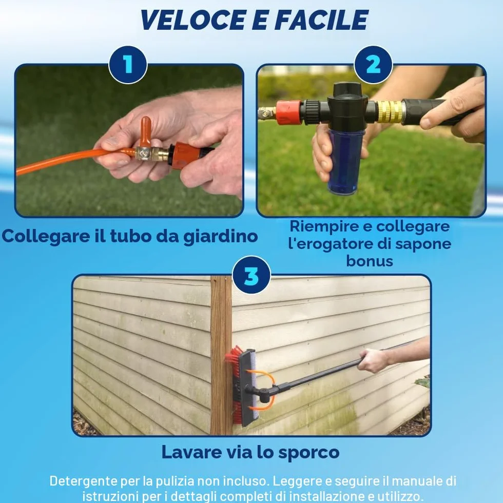 STARLYF - Telescopic Hydrocleaner, scopa telescopica per pulizia, idropulitrice telescopica, alimentazione ad acqua, dispensatore di sapone, pulizia pannelli solari, lavaggio camion, autobus, auto,
