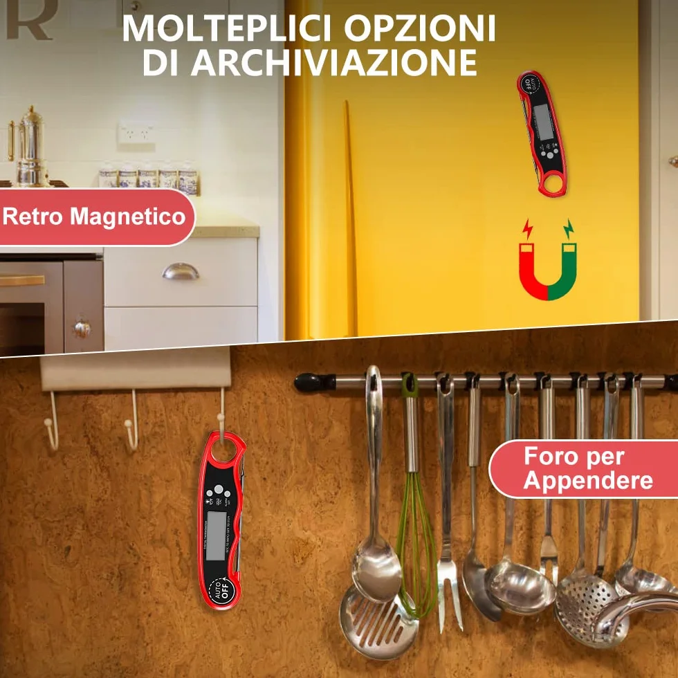 CIRYCASE Termometro Cucina a Lettura Rapida con Sonda da 102cm LCD per Forno BBQ Carne