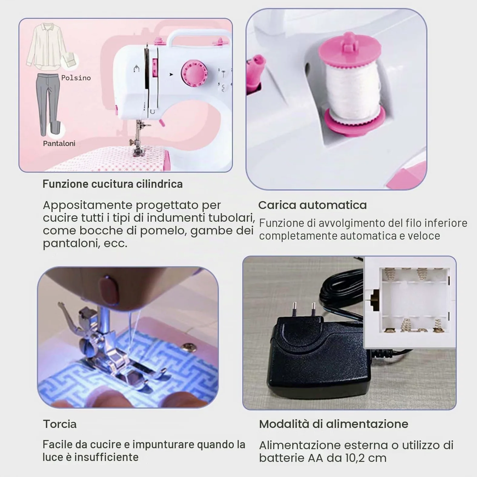 ZPSHYD Macchina da cucire multifunzione a 12 punti, doppia linea, domestica, overlock a due velocità, per bambini e principianti, rosa