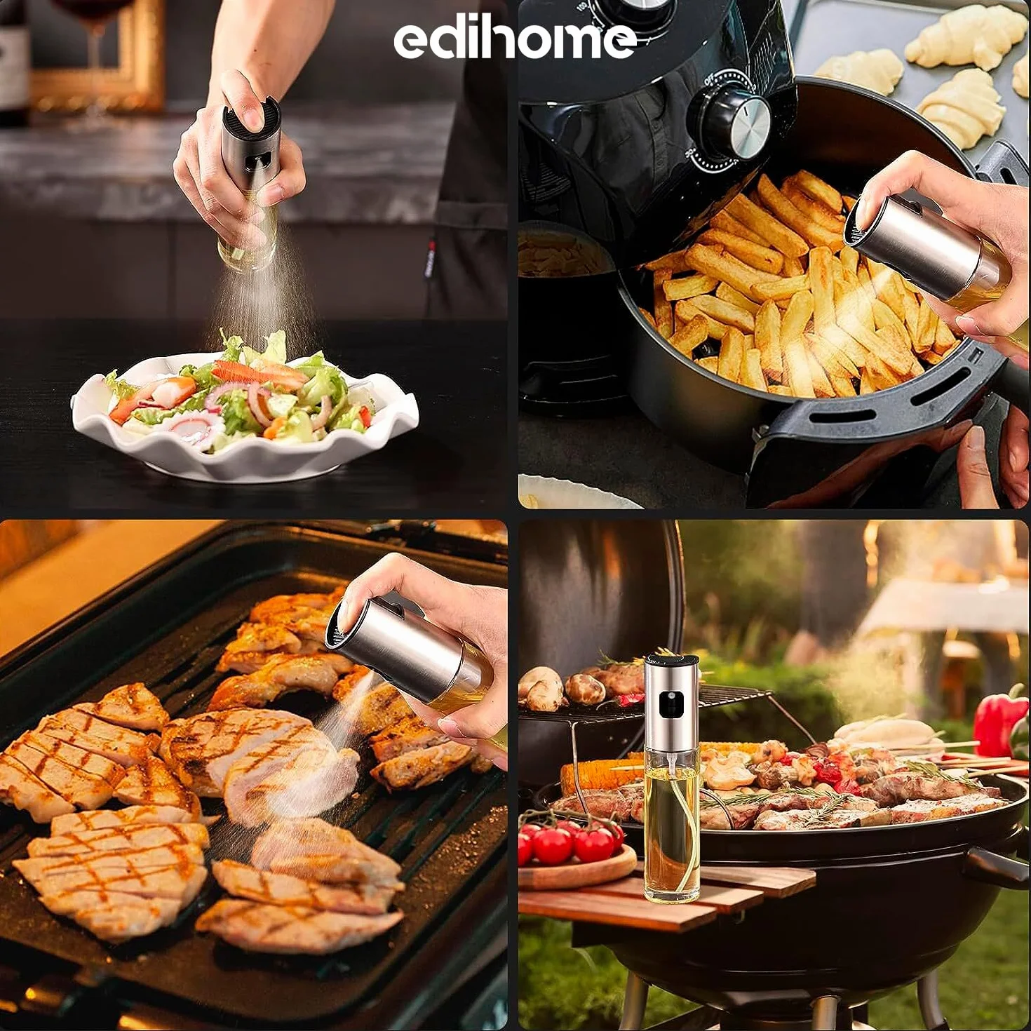 edihome Oliera Spruzzino Olio per Friggitrice Aria 100 ml Spray Nebulizzatore Acciaio Inox