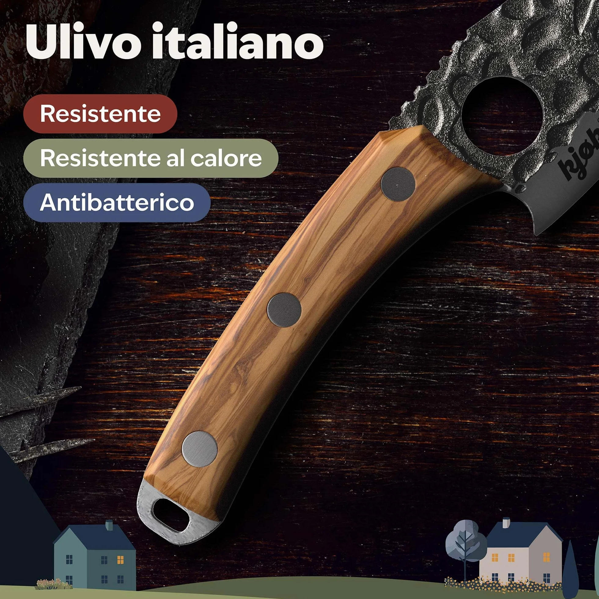 Coltello da cucina Premium kjøk 148 mm 56 HRC 15° manico legno d'ulivo stile giapponese