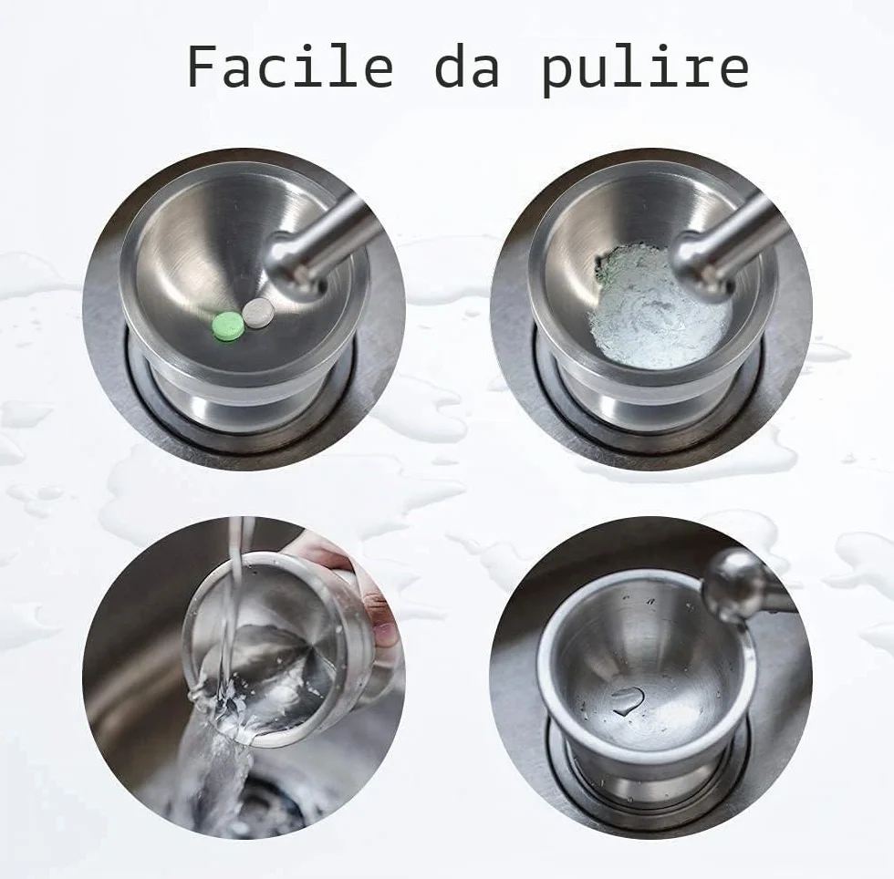 Mortaio in acciaio inox con pestello, diametro 10 cm