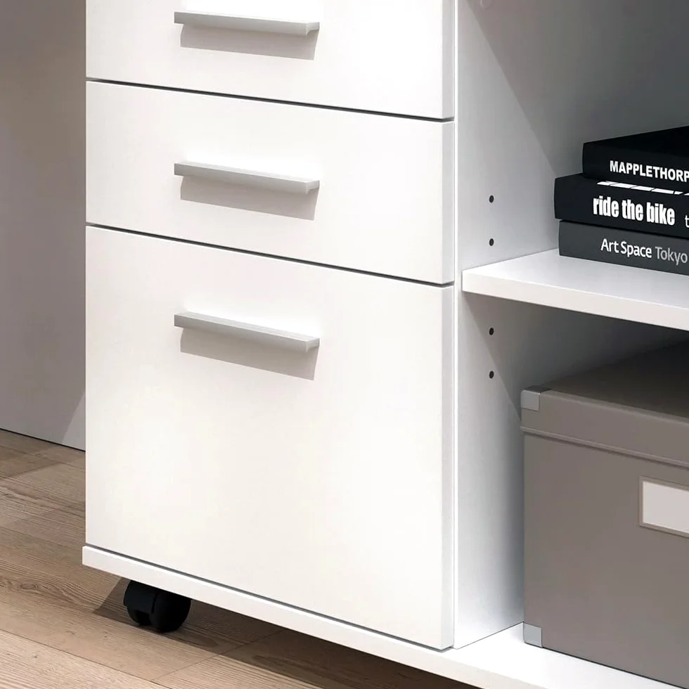 Vicco Piedistalli mobili Delf, Bianco, 40 x 80 cm con 3 cassetti, utilizzabile in modo flessibile con ruote per un facile cambio di posizione