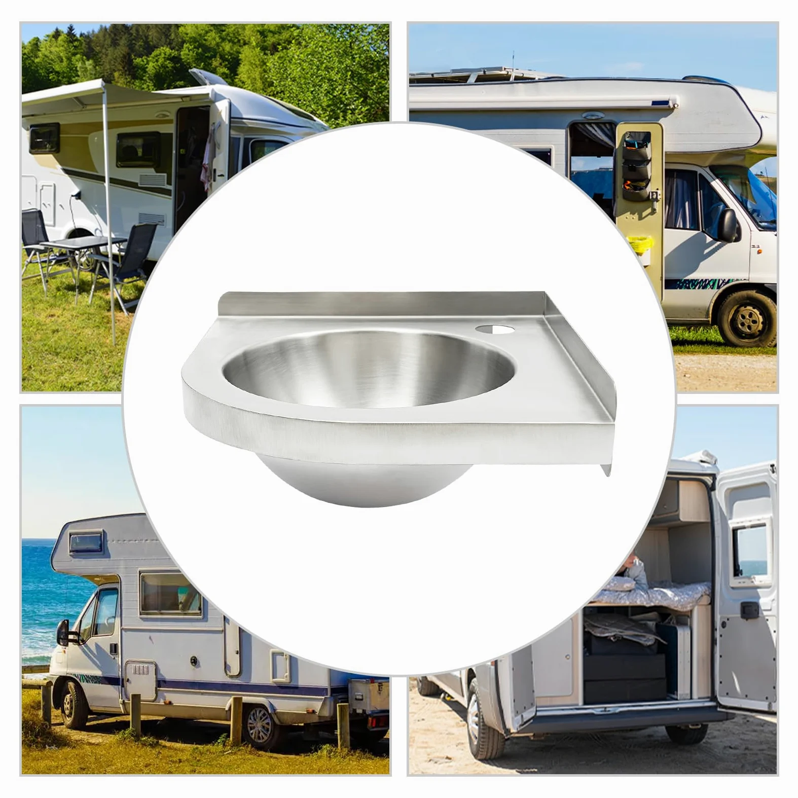 Lavabo in acciaio inox, 30,5 x 30,5 cm, lavello da parete in acciaio inox 304 da 1,2 mm, lavello angolare con scarico, staffe, senza rubinetto, per camper, bagno, cucina