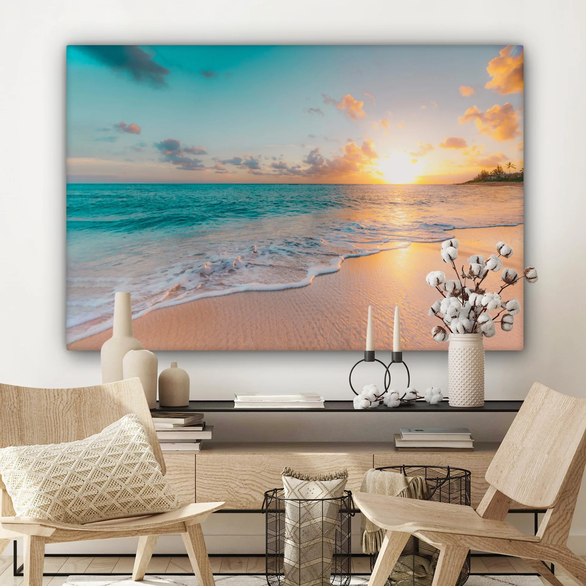 MuchoWow Quadro Camera Da Letto 120x80 cm Tela Stampe Poster Tramonto Spiaggia Mare Blu
