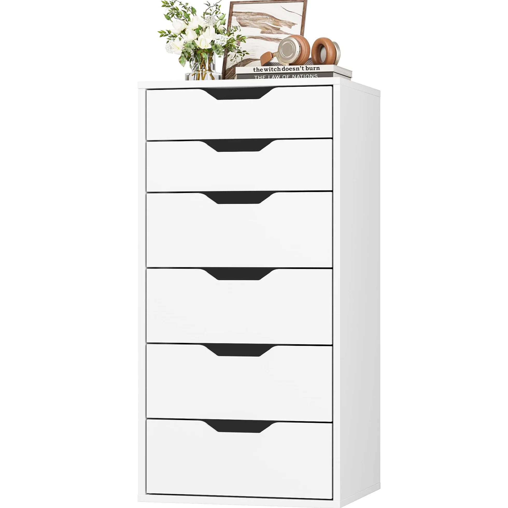 FOREHILL Cassettiera a 6 Cassetti, Cassettiera Camera da Letto Bianca, Comò con Cassetti Comodino in Legno, per Soggiorno, Camera da Letto, Corridoio, Cucina 40 x 45 x 90.5cm (Bianco)