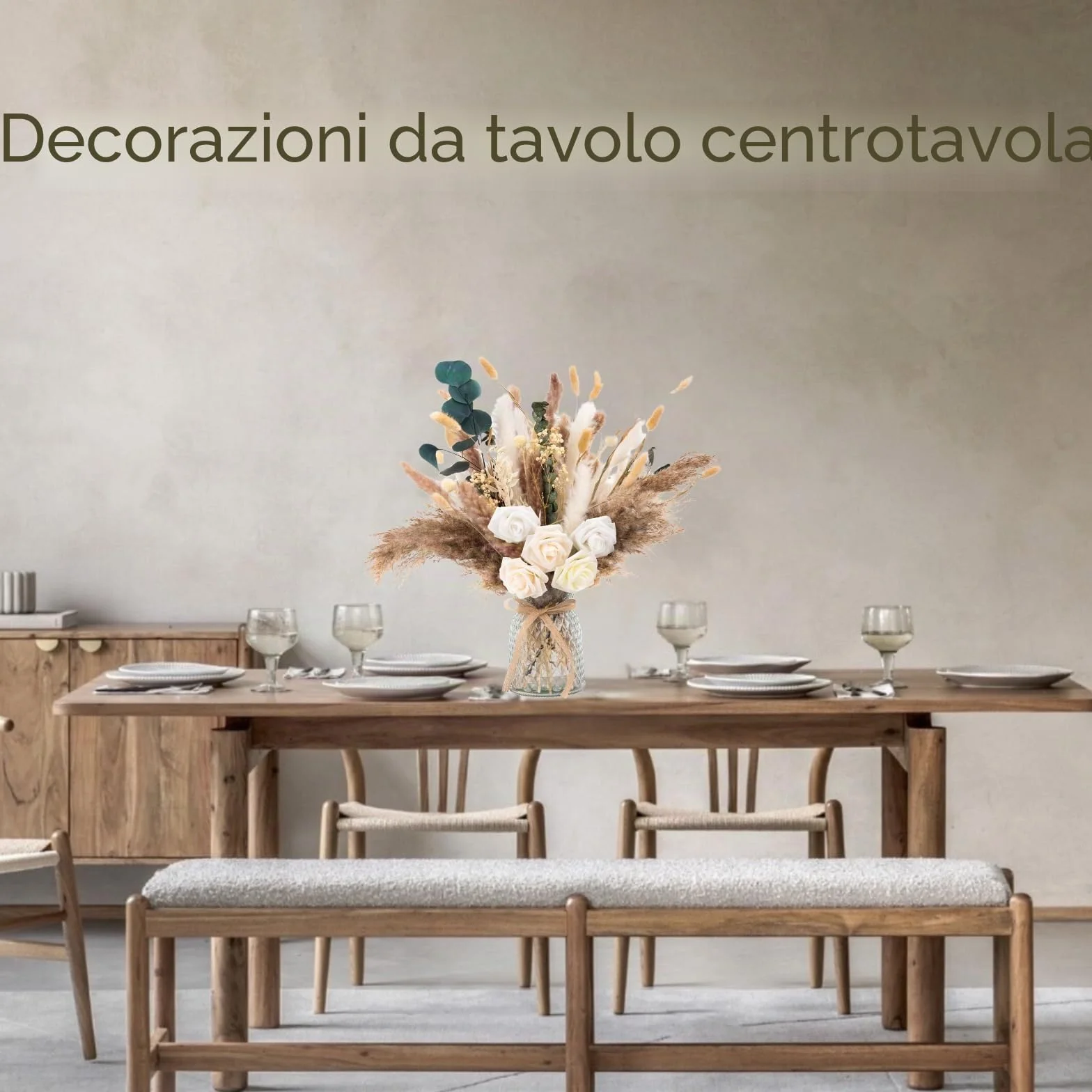 100 composizioni floreali artificiali con vaso, erba della pampa con vaso incluso per tavolo da pranzo centrotavola, centrotavola floreale, decorazione per tavolino da caffè, fiori finti natalizi in