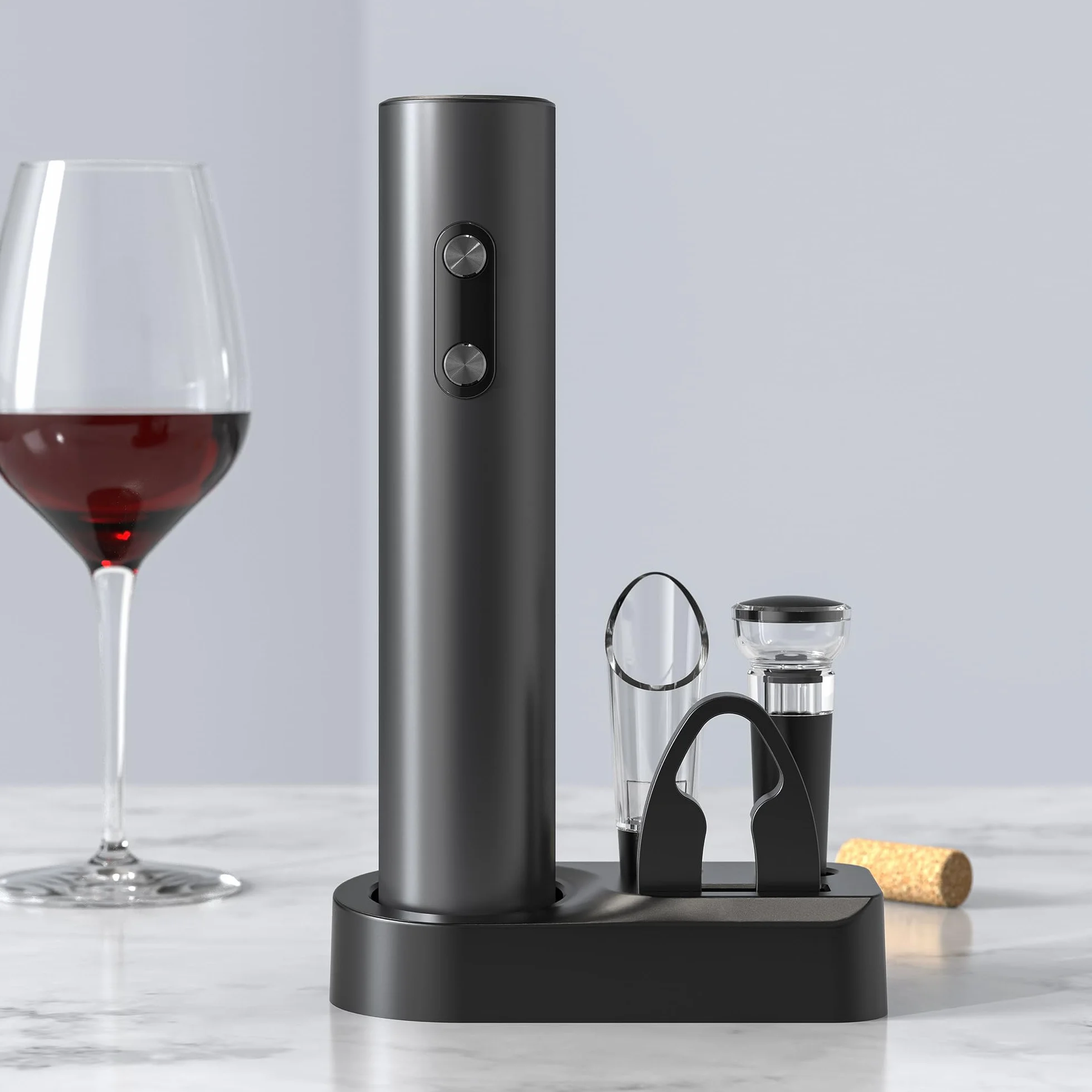 Apribottiglie Elettrico Automatico Professionale Nero Base Set a Pile