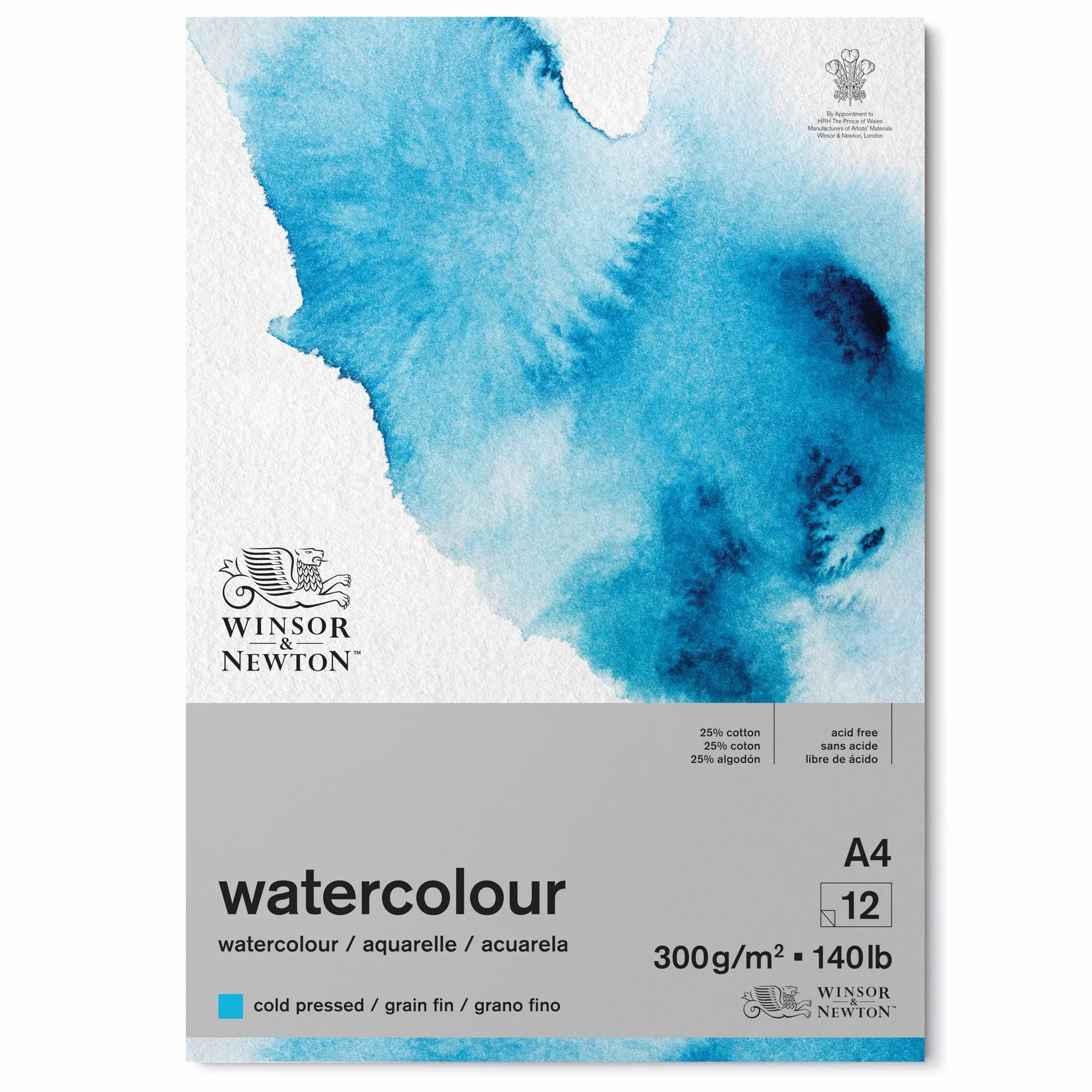 Winsor & Newton Carta per Acquarello Grana Fine 300gr A4 Blocco 12 Fogli