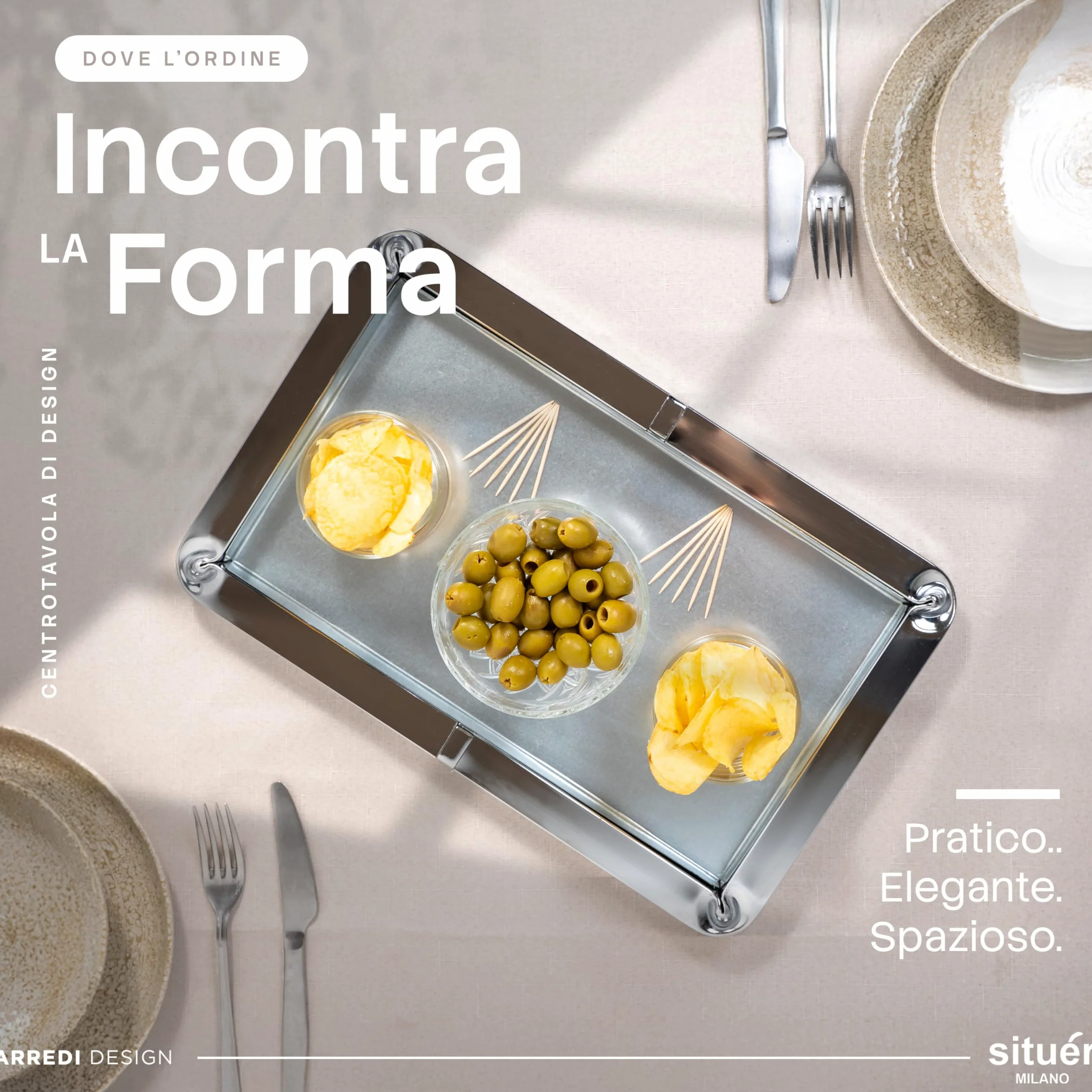 Situér Milano Svuotatasche Design Moderno con Piega Brevettata 40x25cm in Metallo Cromato Made in Italy - Vassoio Portaoggetti Versatile, Elegante e Raffinato