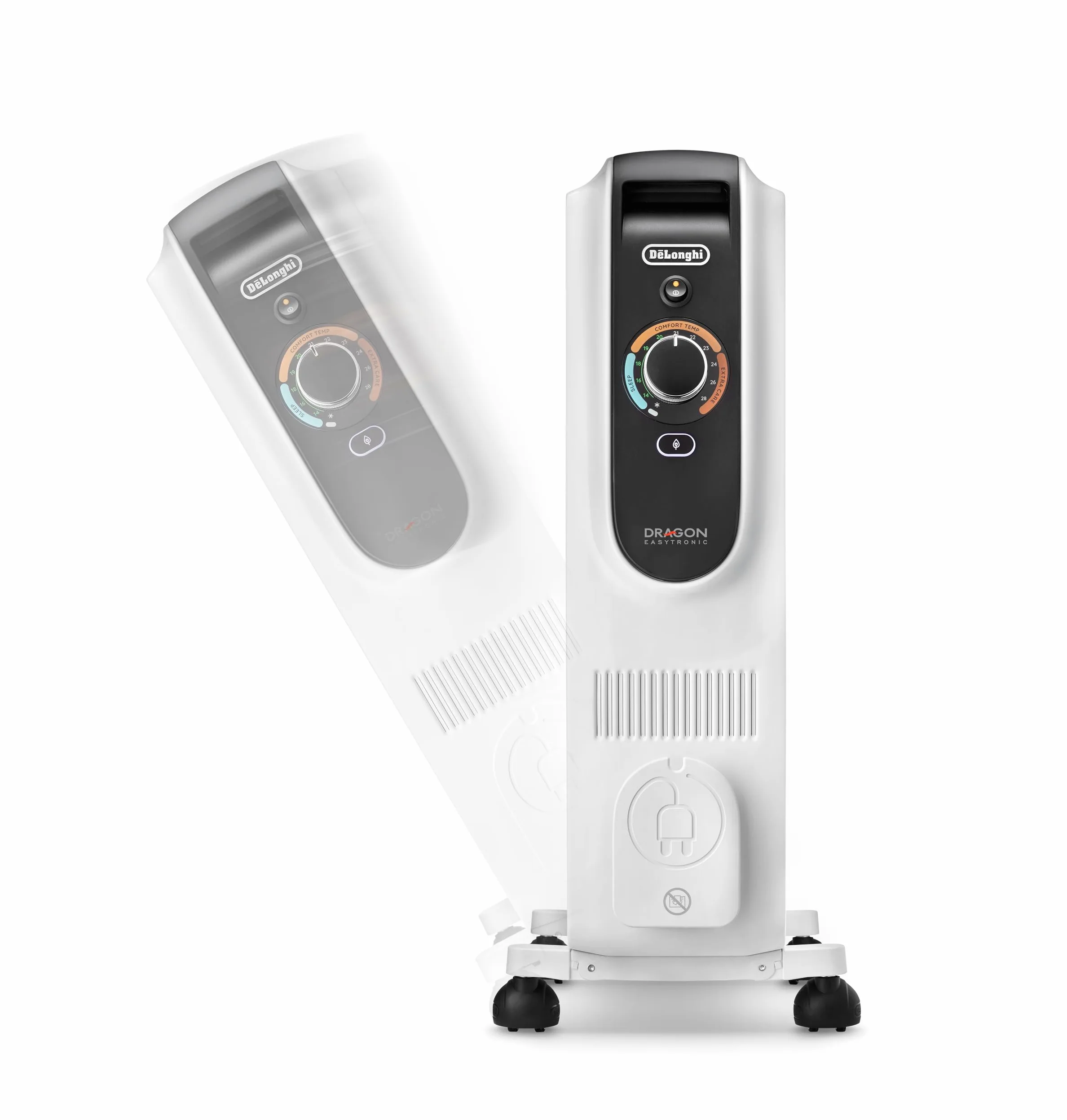 De'Longhi Dragon EasyTronic – Radiatore ad Olio per stanze fino a 45 m³, Stufa Elettrica con Termostato di Sicurezza, 6 Elementi, 12 Livelli di Riscaldamento, Portatile, 1500W, Bianco (TRD50615)
