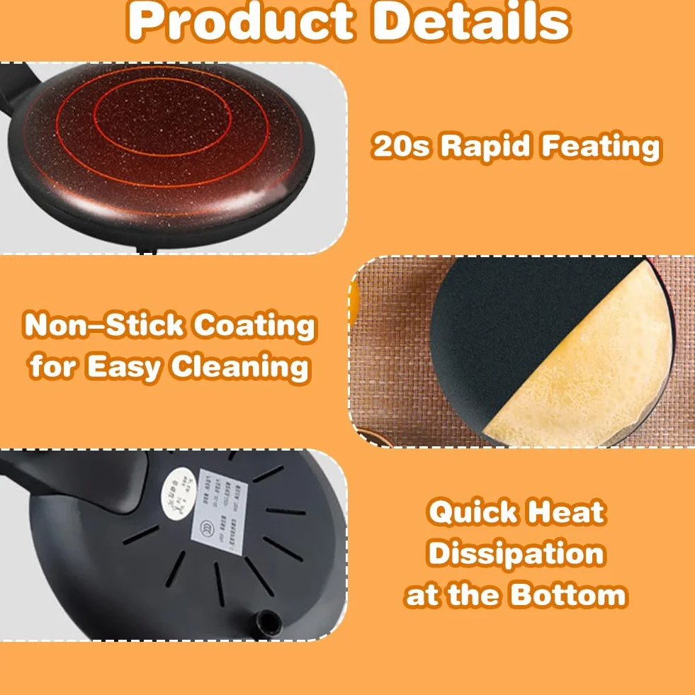 Crepiera Elettrica 600W Antiaderente RANJIMA Crepes Maker con Ciotola