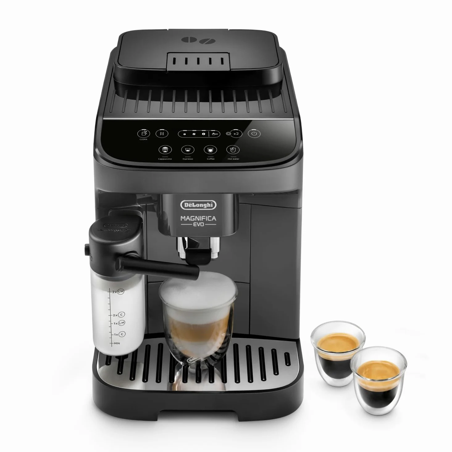 De'Longhi Magnifica Evo ECAM292.52.GB Macchina Automatica per Caffè in Chicchi, Macinacaffè Integrato, Pannello Comandi ad Icone, LatteCrema System con Caraffa Montalatte Automatica, 1450W, Nera