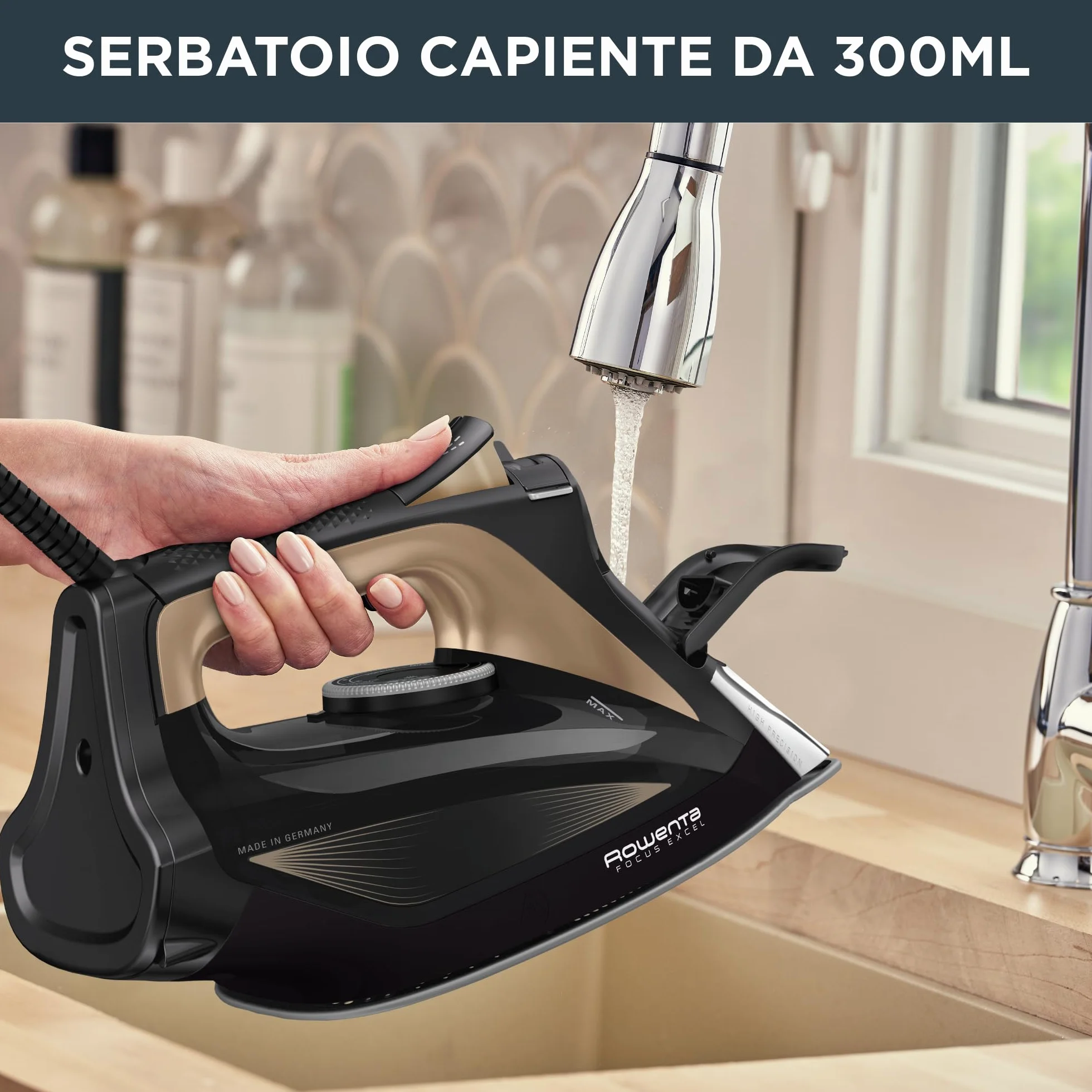 Rowenta DW5325 Focus Excel Ferro da Stiro a vapore 2700W, 2,2 L, Colpo Vapore 180 g/min, Piastra Microsteam HD, Impugnatura Ergonomica, Punta Profilata, Protezione Antigoccia, Modalità Eco