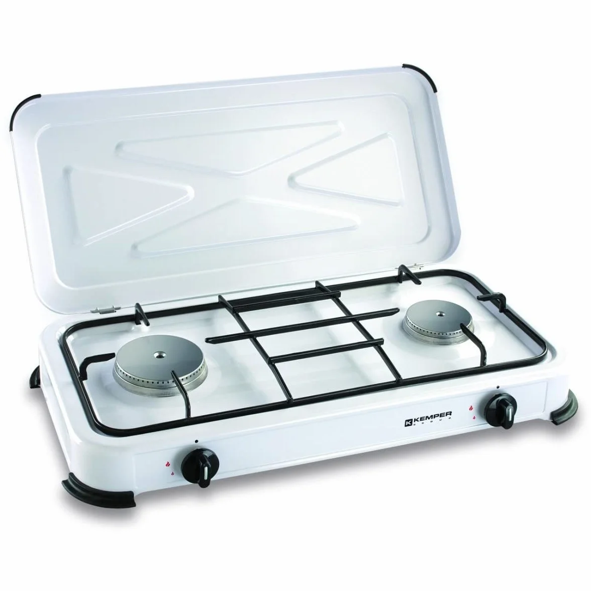 KEMPER Fornello a gas portatile 2 fuochi 2600 W bianco laccato