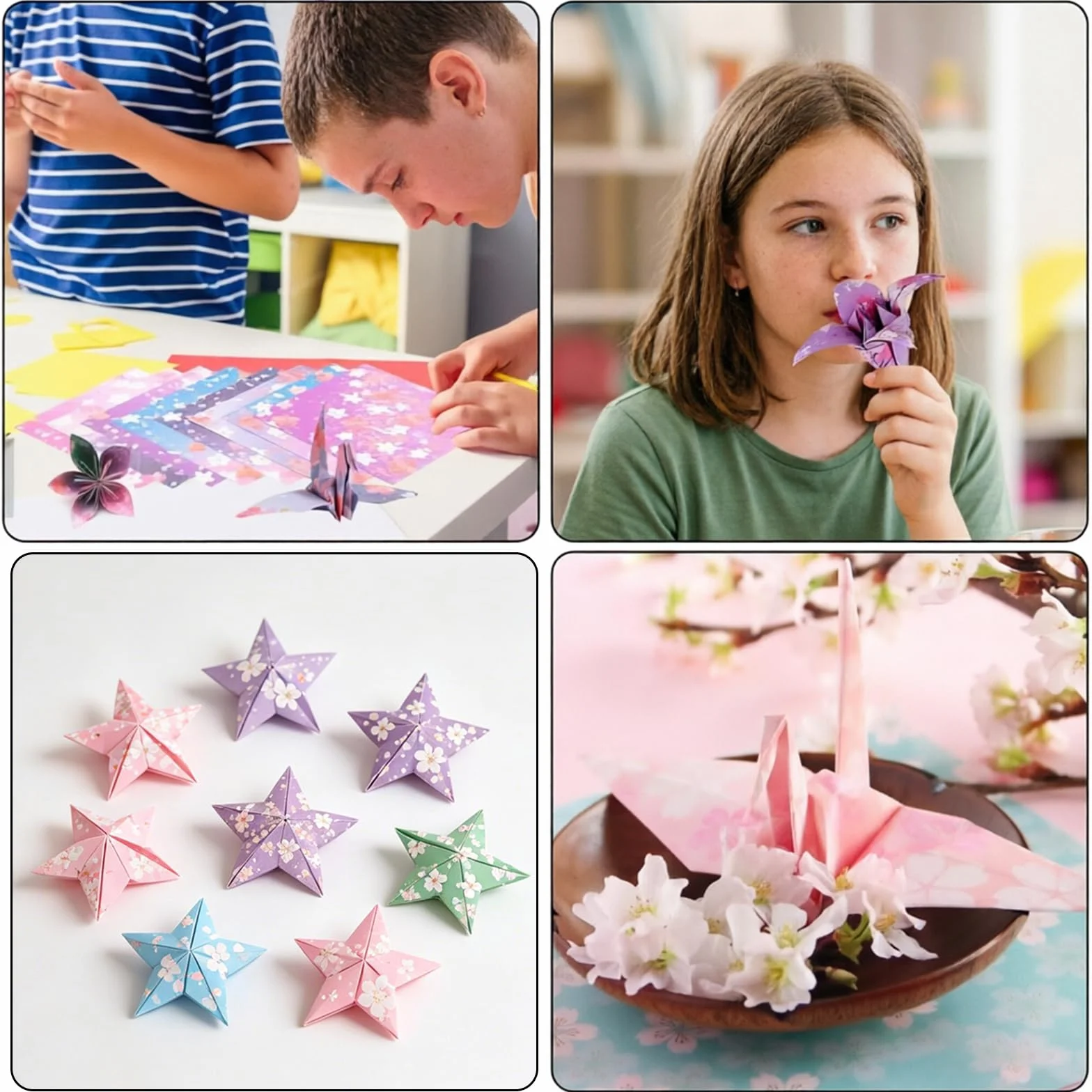 Carta Origami Bifacciale 15x15cm 96 Fogli Fiori di Ciliegio 12 Stili