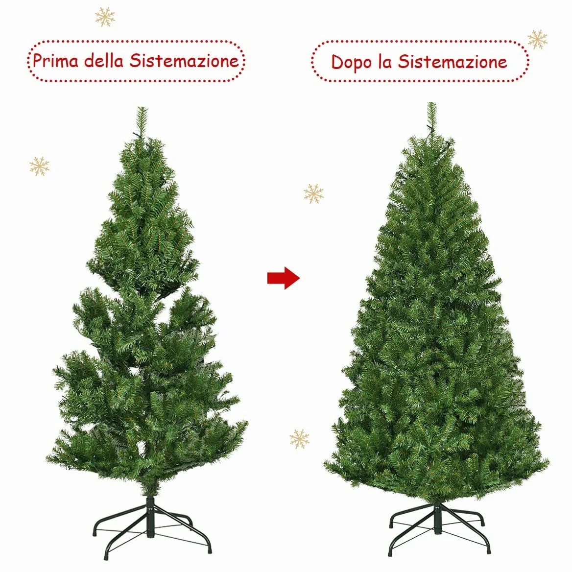 COSTWAY Albero di Natale 120/150/180/210 cm, Albero di Natale con Luci Incorporate 11 Modalità di Illuminazione, 300/600/1000/1570 Rami e Base in Metallo, Perfetta per Casa e Negozio (180cm)