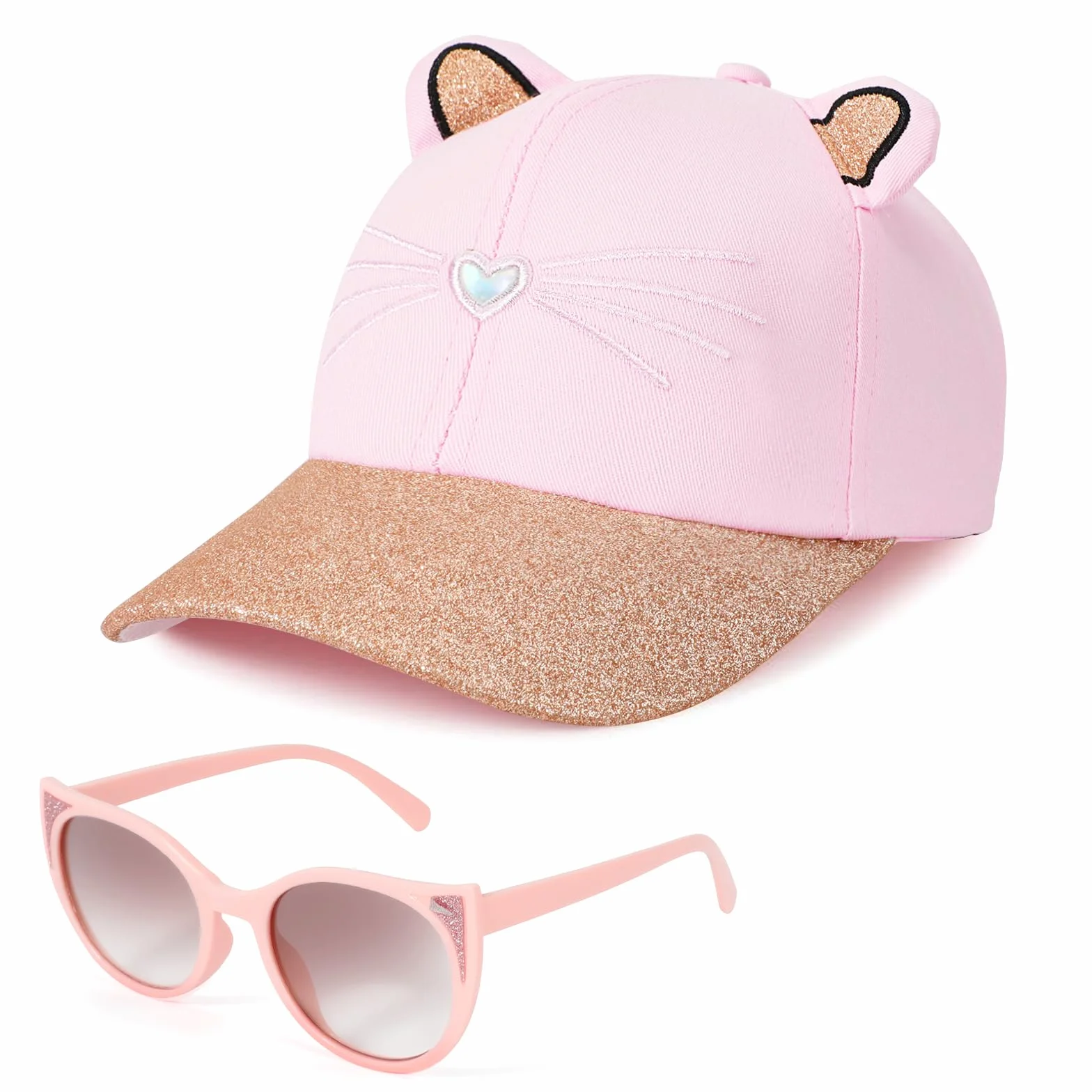 Hifot Cappello da Baseball Bambina Occhiali da Sole Protezione UV Regolabile Visiera Paillettes Berretto Estivo