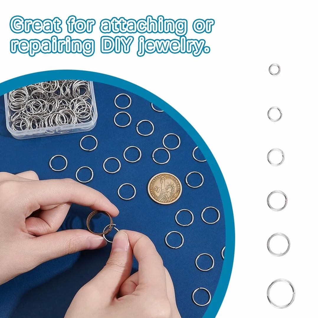 880Pz Anelli Aperti di Salto, 4mm 5mm 6mm 7mm 8mm 10mm, Anelli Aperti di Doppio Cerchio, Anellini per Portachiavi, Rotondo Connettori Anelli per Fai da Te Collane Braccialetti Gioielli, B